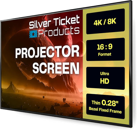 Silver Ticket Products S7 Series 6 Piece Thin Bezel Home Theater Fixed Frame 4K/8K Ultra HD, HDTV, HDR & Active 3D Projection Screen, 16:9 Format, 150" Diagonal, Woven Acoustic Material S7-169150-WAB