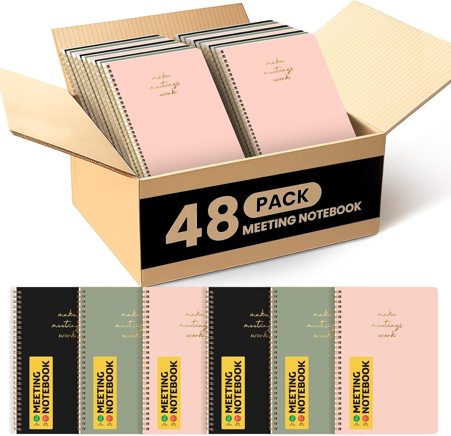 Taja 48 Pack of Meeting Notebook for Work Organization - Work notebook with action items, Meeting Minutes Planner Notebook, Perfect Office Supplies for Men & Women - Multi