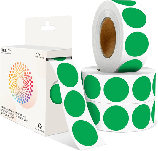 Green 1 Inch Round Color Coding Labels with 4000 Dots, 4 Rolls - Bright Color Dot Stickers for File Folders, Inventory System - Highly Visible