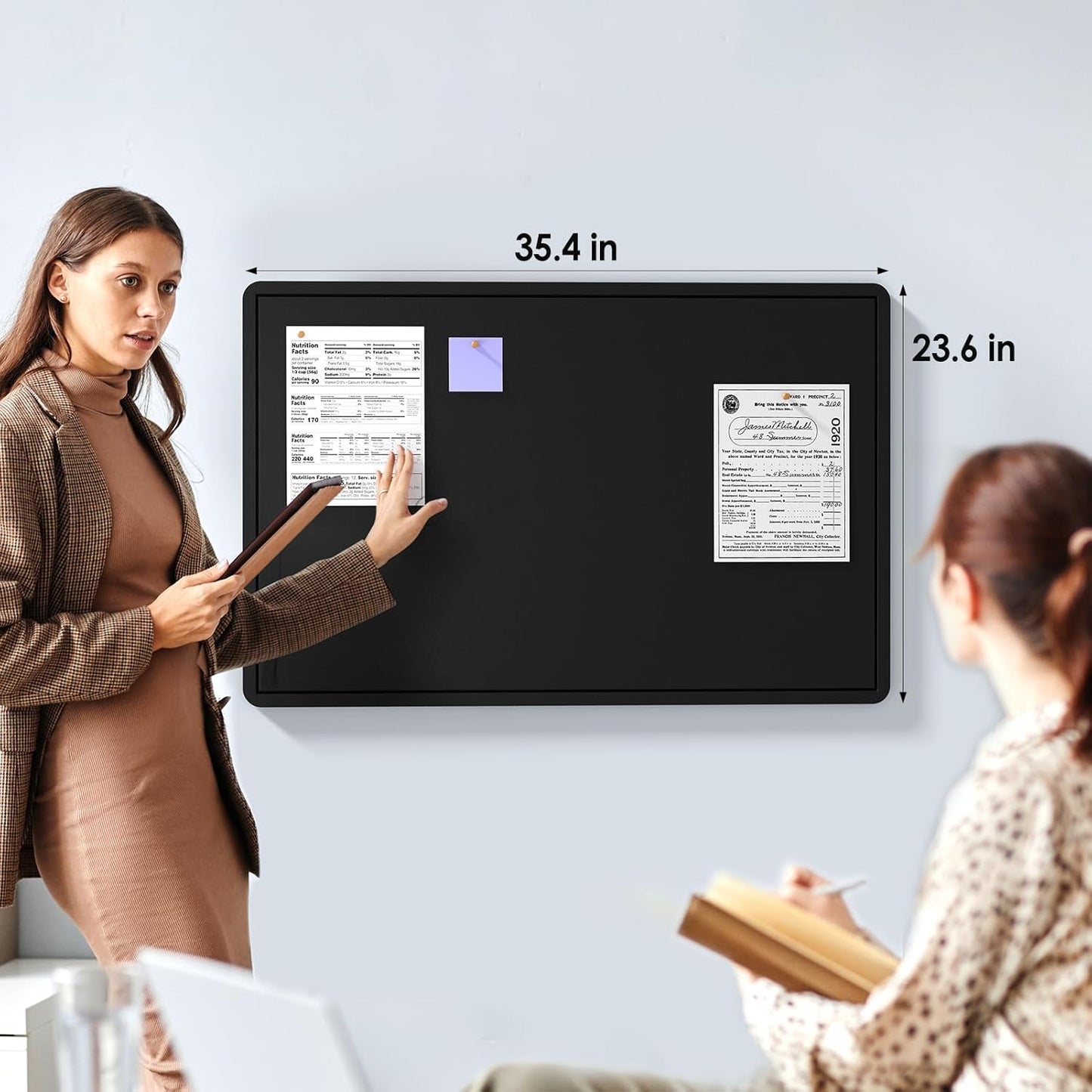 MaxGear Large Bulletin Board 36" x 24", Foldable Felt Board Vision Board Supplies, Cork Board for Office, Home, School, Small Pin Boards for Walls Decorative Display Board Black