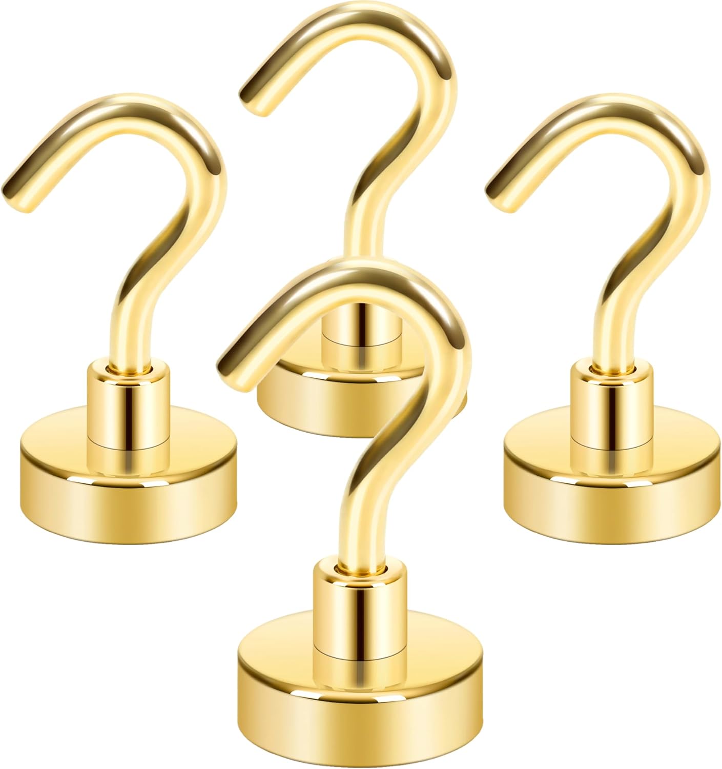 Neosmuk Magnetic Hooks,Heavy Duty Earth Magnets with Hook for Refrigerator, Extra Strong Cruise Hook for Hanging, Magnetic Hanger for Cabins, Grill (Gold, Pack of 4)