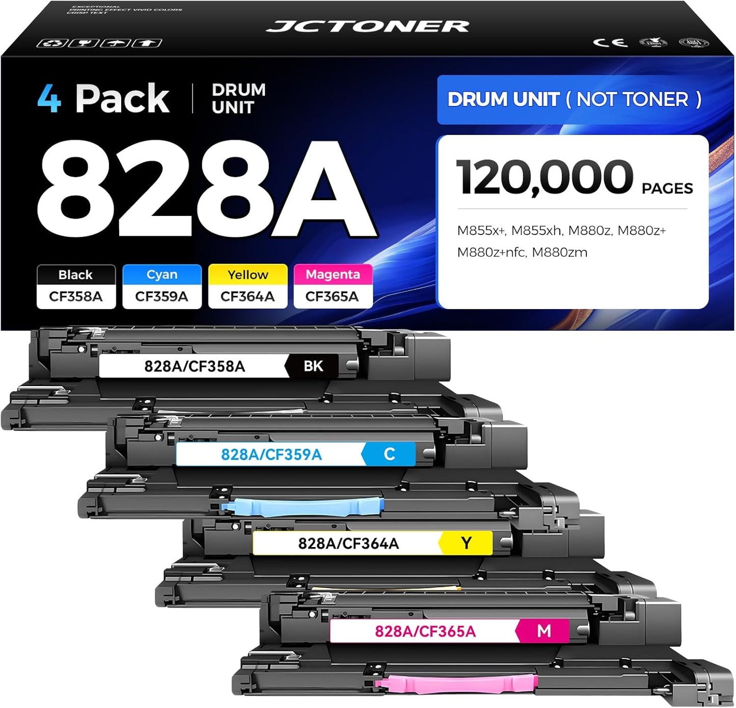828A Toner Cartridge CF358A CF359A CF364A CF365A Image-Drum 4 Pack Compatible HP 828A Drum Unit Replacement for Color Laserjet Enterprise Flow MFP M880z M880z+ M855x+ M855xh M855dh M880 M855 Printer