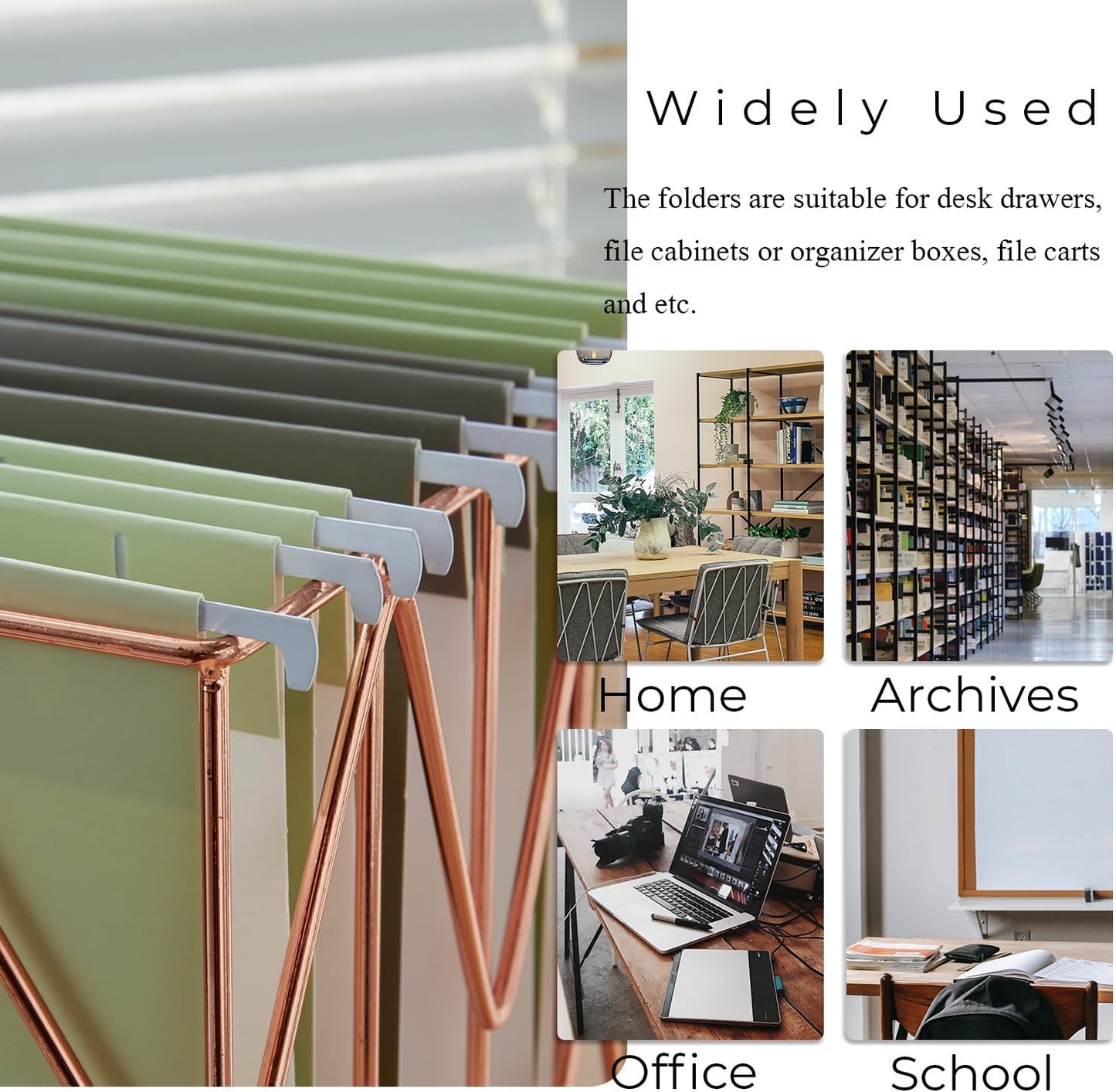 Y YOMA 6 Pack Gradient Hanging File Folders Letter Size Decorative Hanging Folder Pretty File Folder Organizer for Filing Cabinet Office Home with 1/5-Cut Adjustable Tabs, Leaf Green