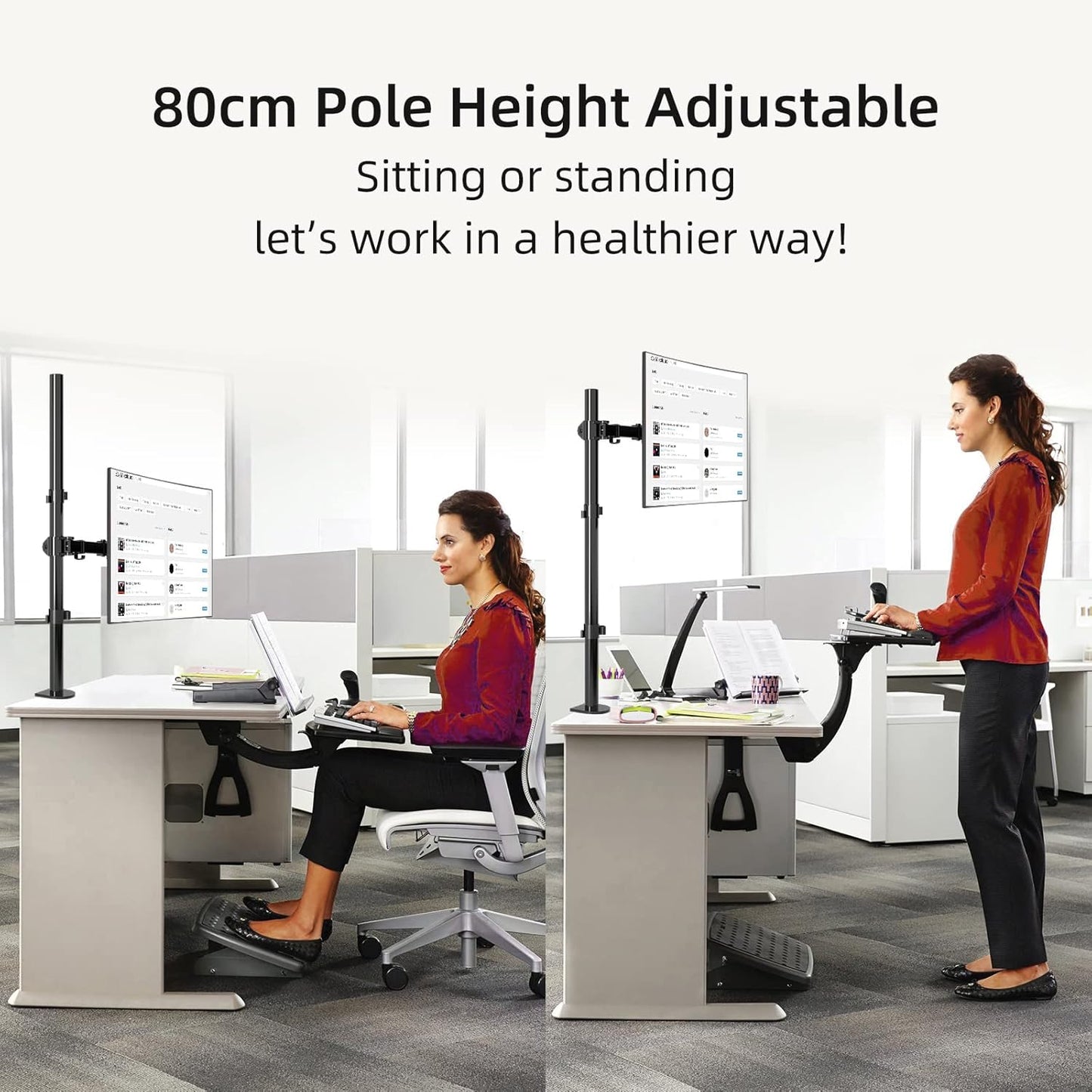 Suptek Single Monitor Arm Desk Mount Fully Adjustable Monitor Stand for 1 / One Screen up to 32 inch Extra Tall 31.5 inch Pole,Black (MD6821)