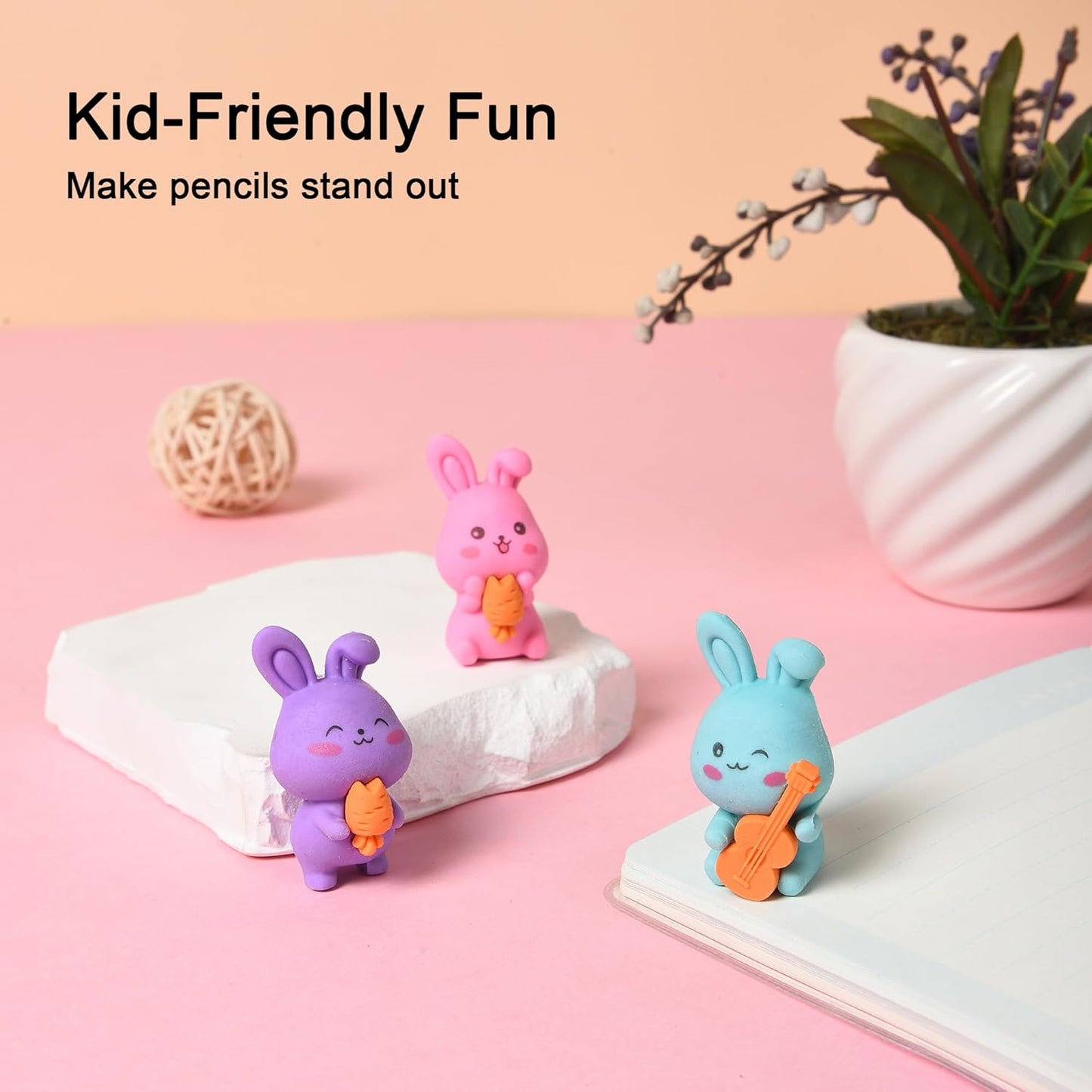 18Pcs Pencil Top Erasers for Kids, 3D Cute Rabbit Pencil Toppers, Bulk Fun Pencil Cap Easters for School Classroom Supplies Prize Gifts Party Favors