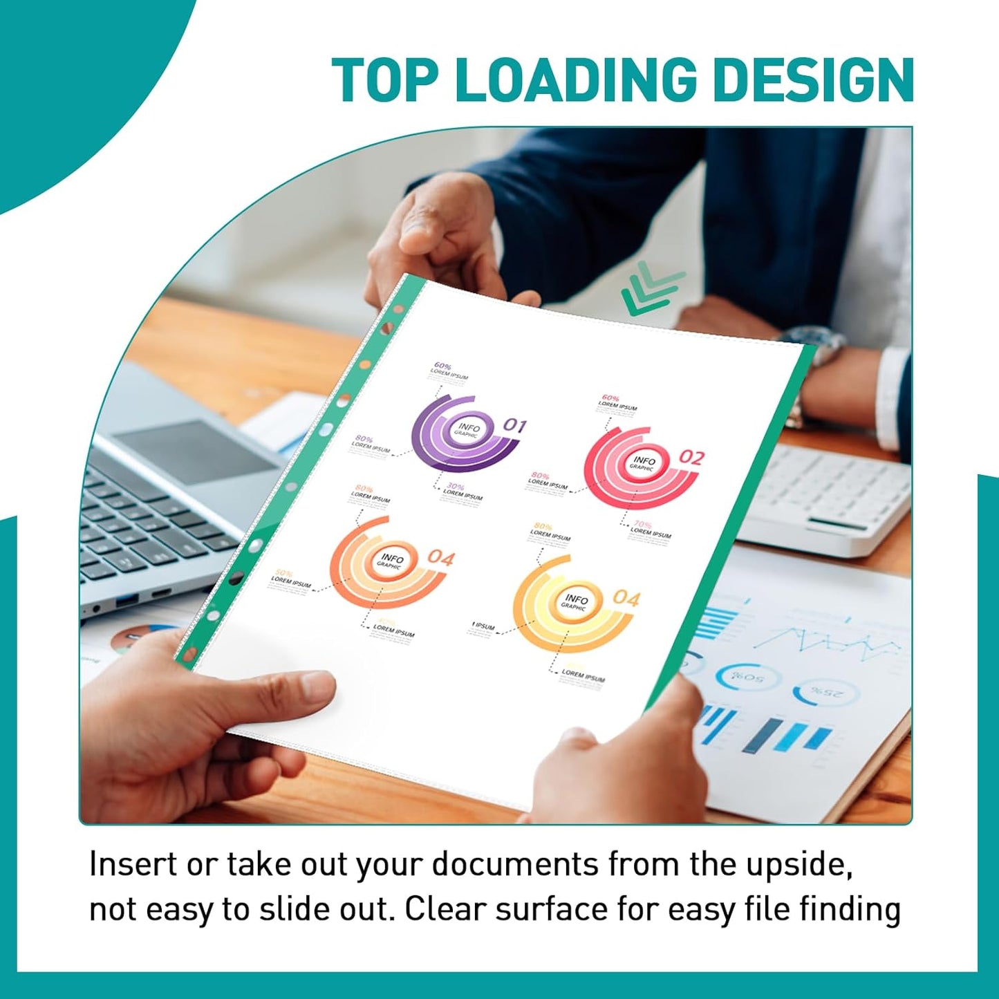 Sheet Protectors, PANDRI 500 Pack Color Heavy Duty Plastic Page Protectors Sheet Reinforced 11-Hole Fit for 3 Ring Binder Fits Standard 8.5 x 11 Paper, 9.25 x 11.25 Top Loaded, Excluding Acid