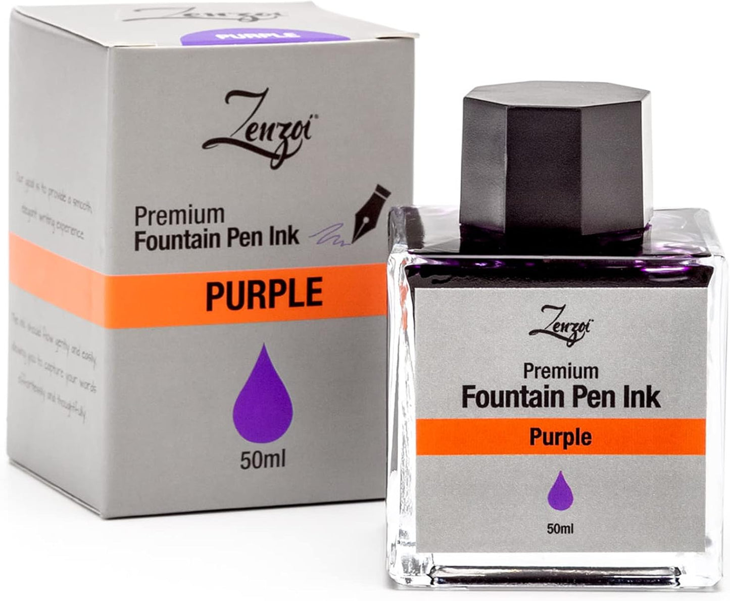 ZenZoi Fountain Pen Ink Bottle 50ml | Premium Designed Bottled Ink for Fountain Pens – Suitable for Calligraphy and All Branded Pens | Quick Drying and Smooth Flow Writing Experience (Purple)
