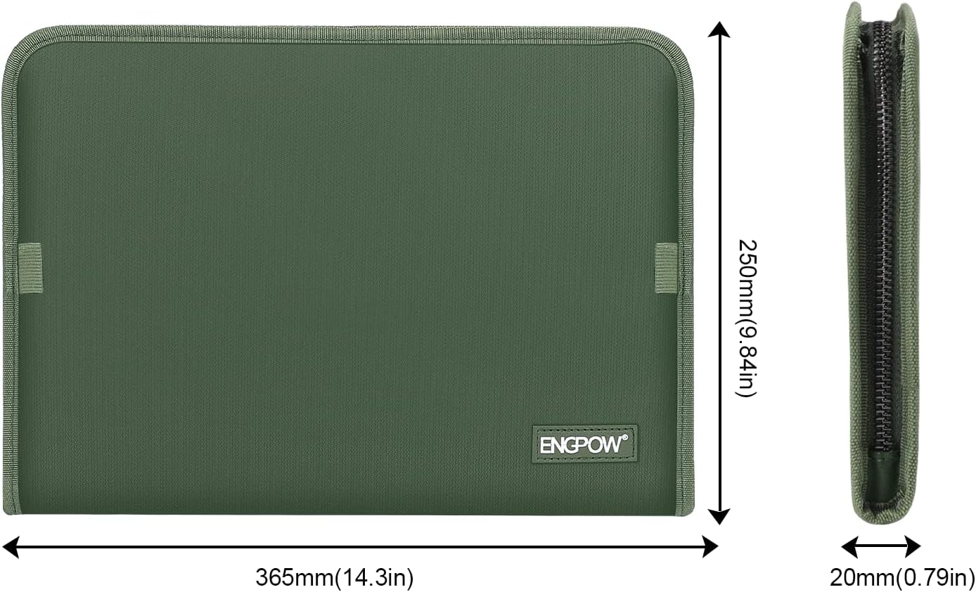 ENGPOW 13 Pocket Expanding File Folder,Fireproof Accordion File Folder Document Organizer with Zipper Closure,Document Folder Safe with Colorful Tabs,A4 Letter Size for Travel,Home,Office,Green