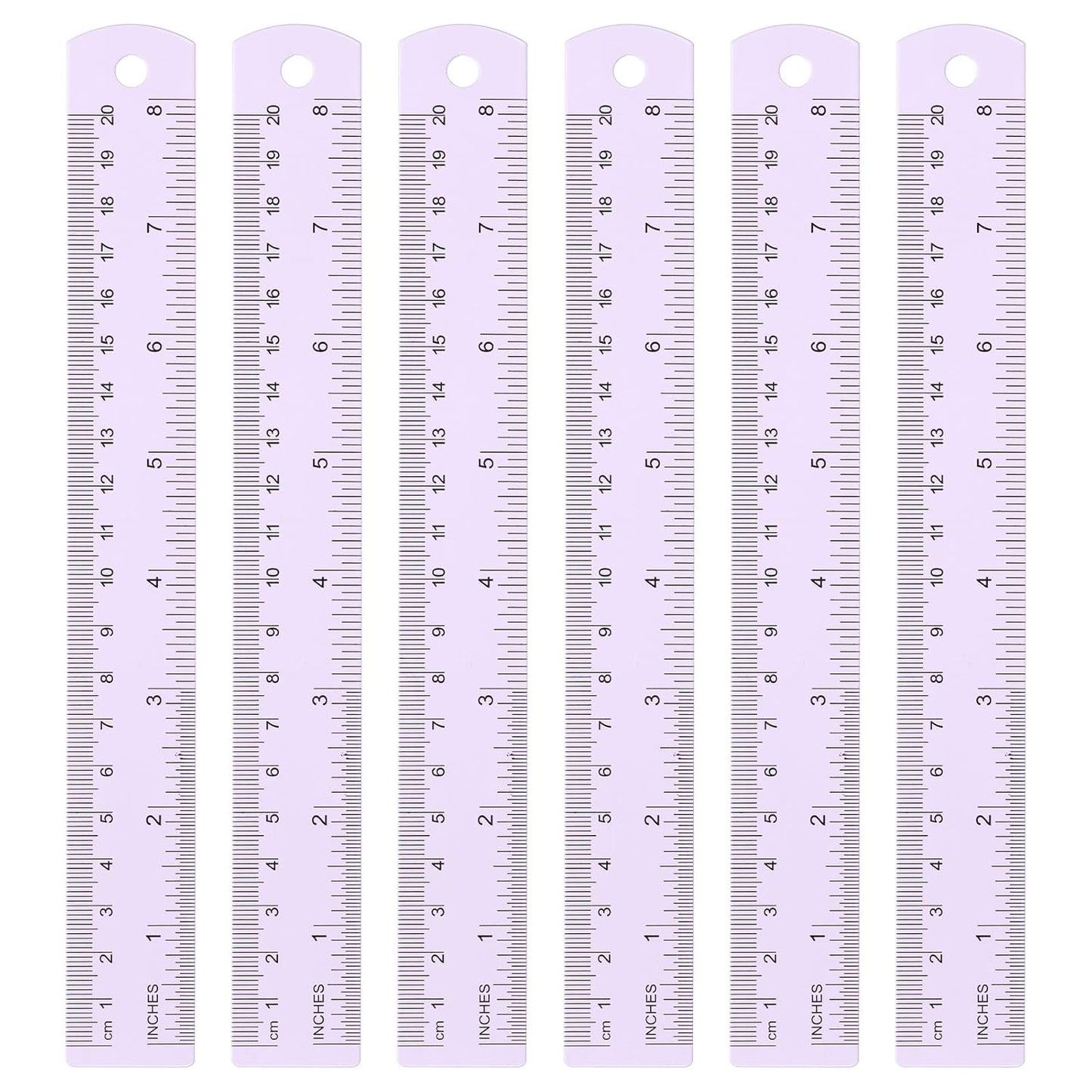 HARFINGTON 6pcs Metal Straight Ruler 20cm Metric SAE Aluminum Alloy Measuring Rulers Scale Tool with Hole for Measure Study Reading Classroom Office, Purple