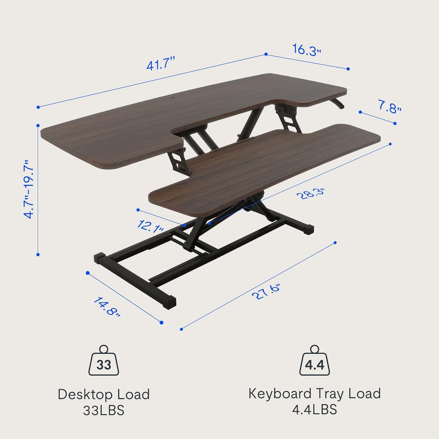 FLEXISPOT 42" Height Adjustable Standing Desk Converter Sit-to-Stand Desk Riser for Home and Office Computer Workstation with Wide Keyboard Tray, Walnut Color