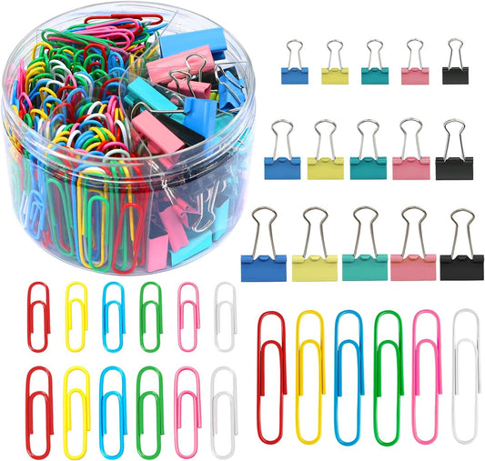 Paper Clips Binder Clips Set, Paperclips Large Medium and Small, 320PCS Colored Paper Clips and Binder Clips Assorted Sizes for Home Office School Document Organizing