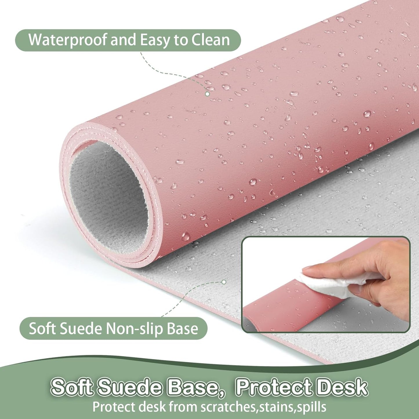 Boutilon Leather Desk Pad Protector,Non-Slip Mouse Pad,Laptop Desk Pad,Office Mouse Mat,Waterproof Leather Desk Blotter,Desk Writing Pad for Office and Home (XXXL-Pink,47"x 24")