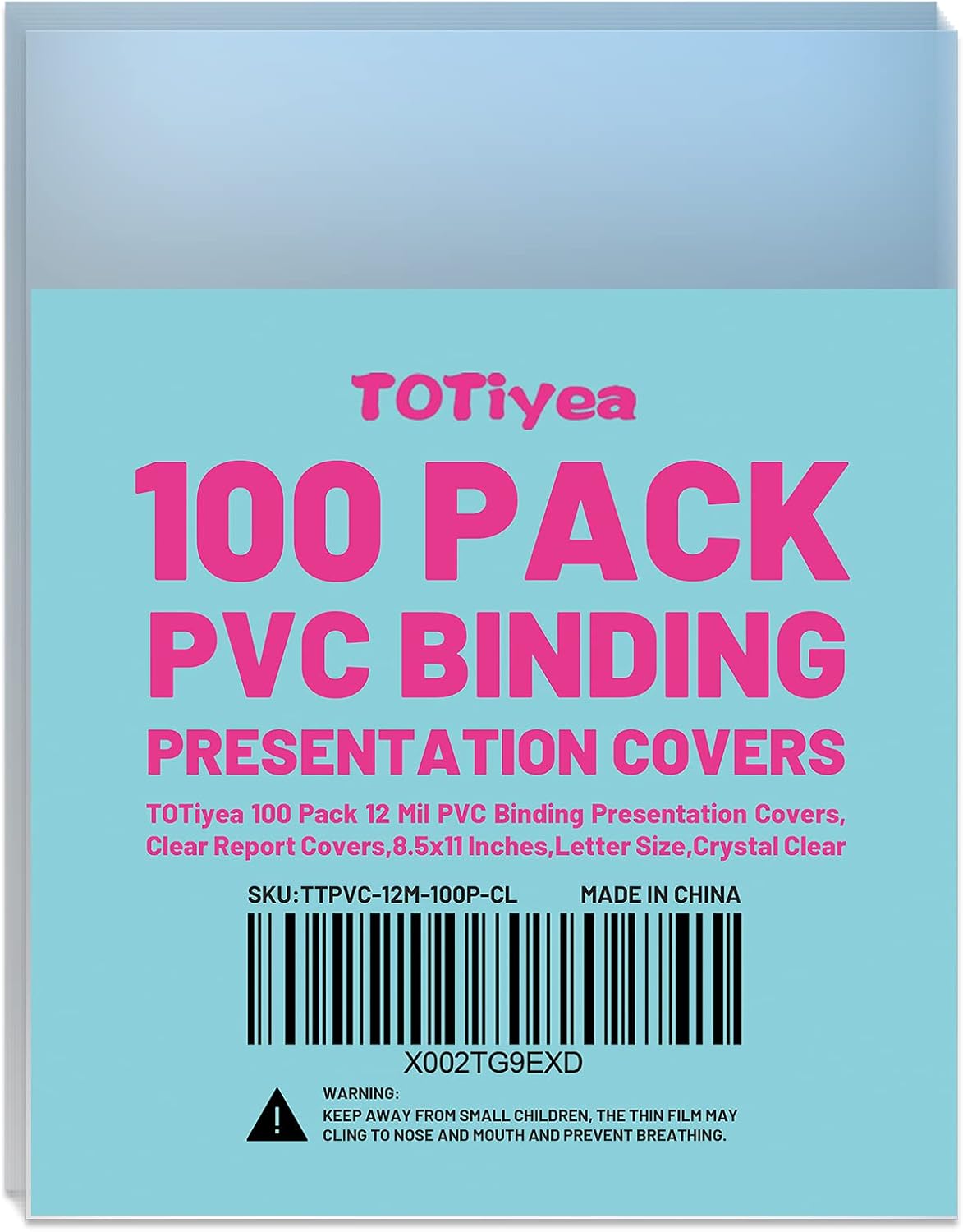 TOTiyea 100 Pack 12 Mil PVC Binding Presentation Covers, Clear Report Covers for Binding,8.5x11 Inches,Letter Size