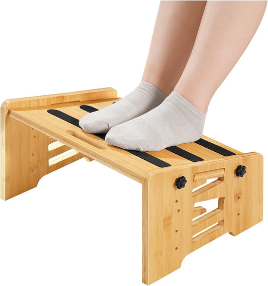 HOOBRO Bamboo Foot Rest, Adjustable Under Desk Footrest with 5 Height Options & Angles, Non-Slip Ergonomic Foot Rest for Under Desk at Work for Improved Posture, for Home & Office, Natural YL01FP01