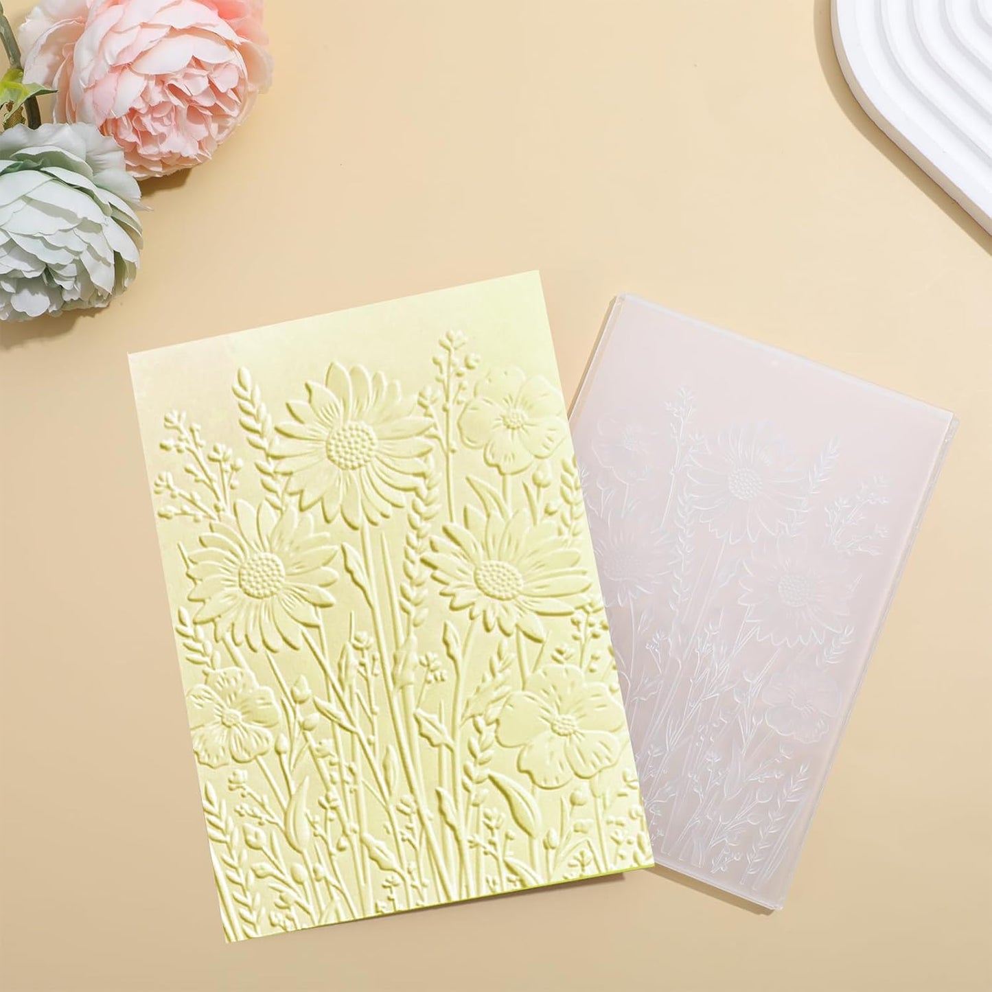 Classicseali 3D Embossing Folders for Card Making,4.33 X 6.3 In Sunflower Embossing Folder, Daisy Flowers and Leaves Background, Embossed Plastic Embossings Folder Clearance, or Scrapbooking,Paper Art