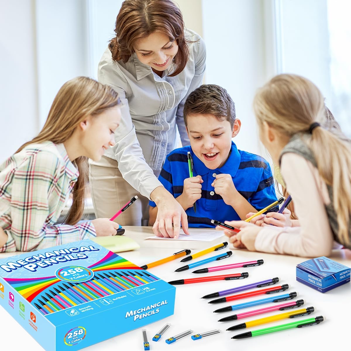 Mechanical Pencils, 0.7mm Medium Point, HB #2 Lead, 210 Pack Bulk Mechanical Pencils and 48 Tubes Refills, Assorted Colored Barrels, Office School Supplies