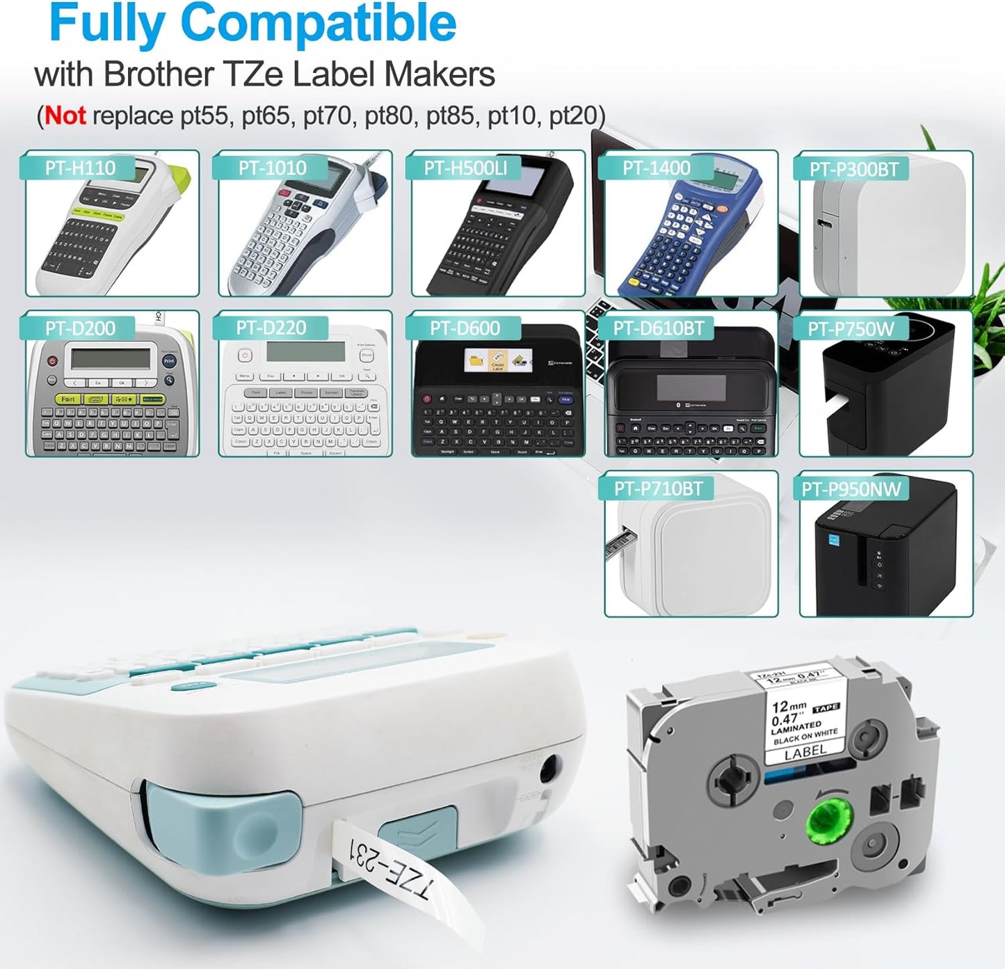 20Pack TZe-231 Label Maker Tapes Compatible with Brother P Touch Label Tape TZe231, TZ-231 12mm 0.47 Laminated White Refills Use for Brother PT-H110 D210 D220 D400 D600 PT-1900/1910