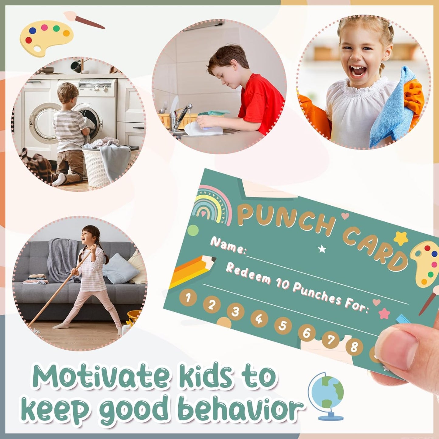 Fumete 400 Pcs Punch Cards for Classroom Reward Cards Behavior Incentive Loyalty Awards for Kids Students Teachers School Business, 8 Styles, 3.5 x 2 in(10 Morandi Punches Style)