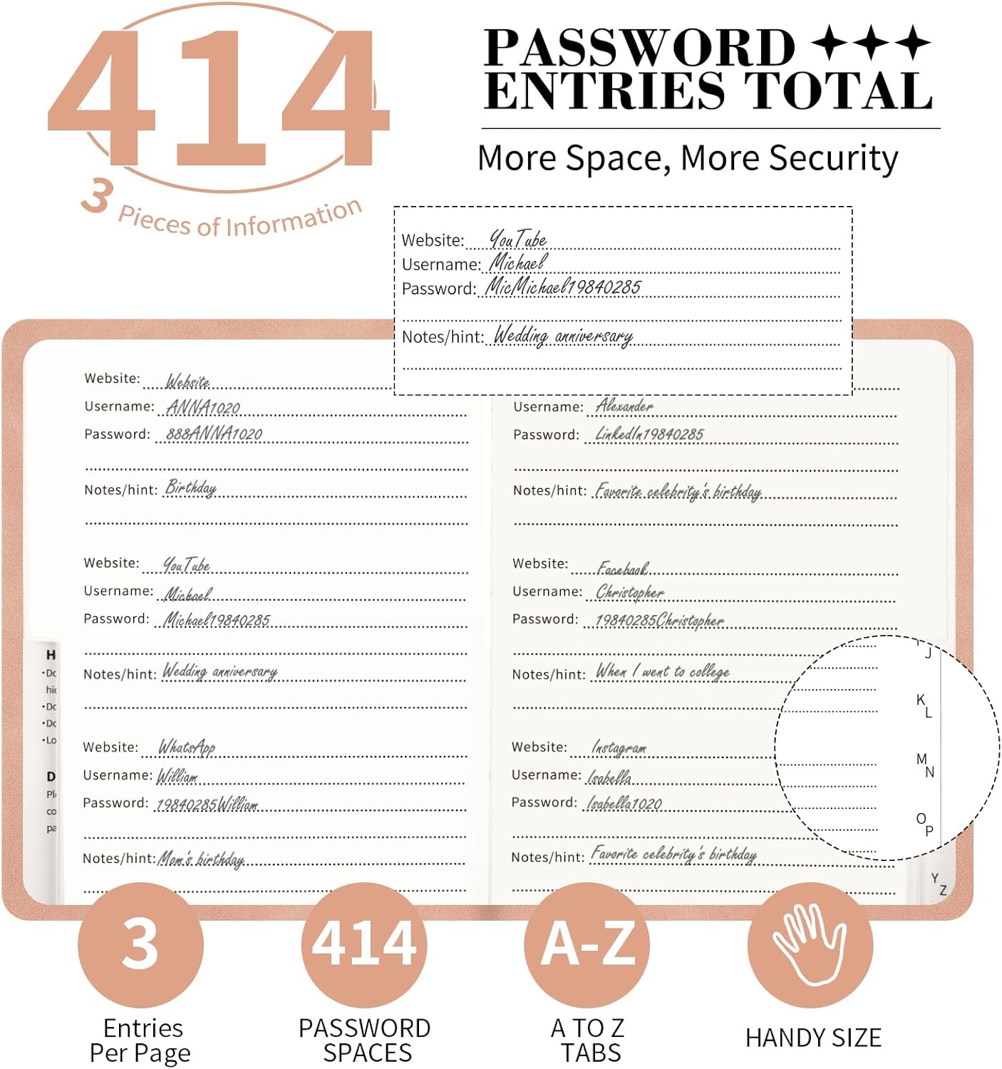 Password Book with Alphabetical Tabs, 4.5"x5.9"Small Pocket Password Keeper Book, 160 Pages/100GSM Hardcover Notebook, Password Organizer for Internet Website Address Login