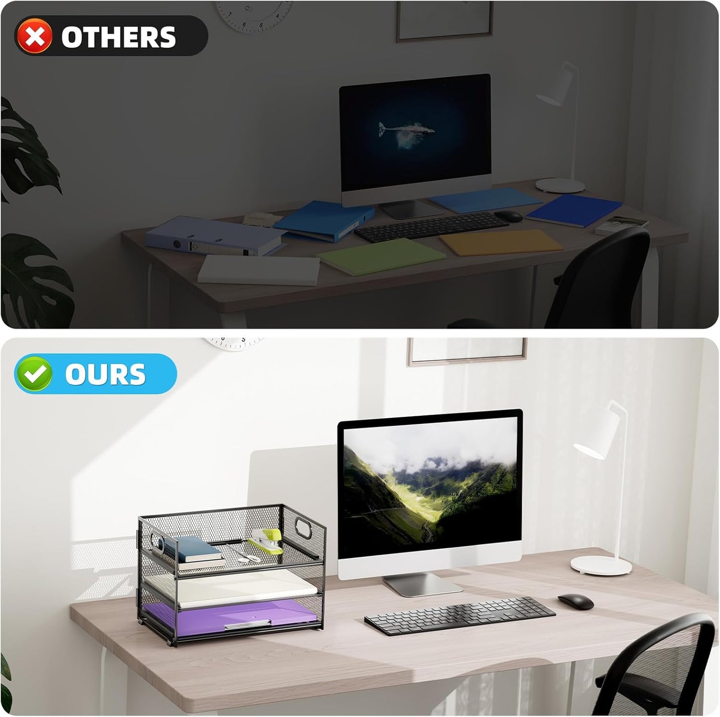 Marbrasse 3 Tier Paper Organizer Letter Tray, Mesh File Organizer with Handle, Paper Sorter Desk Organizer for Home Office Supplies - 2p