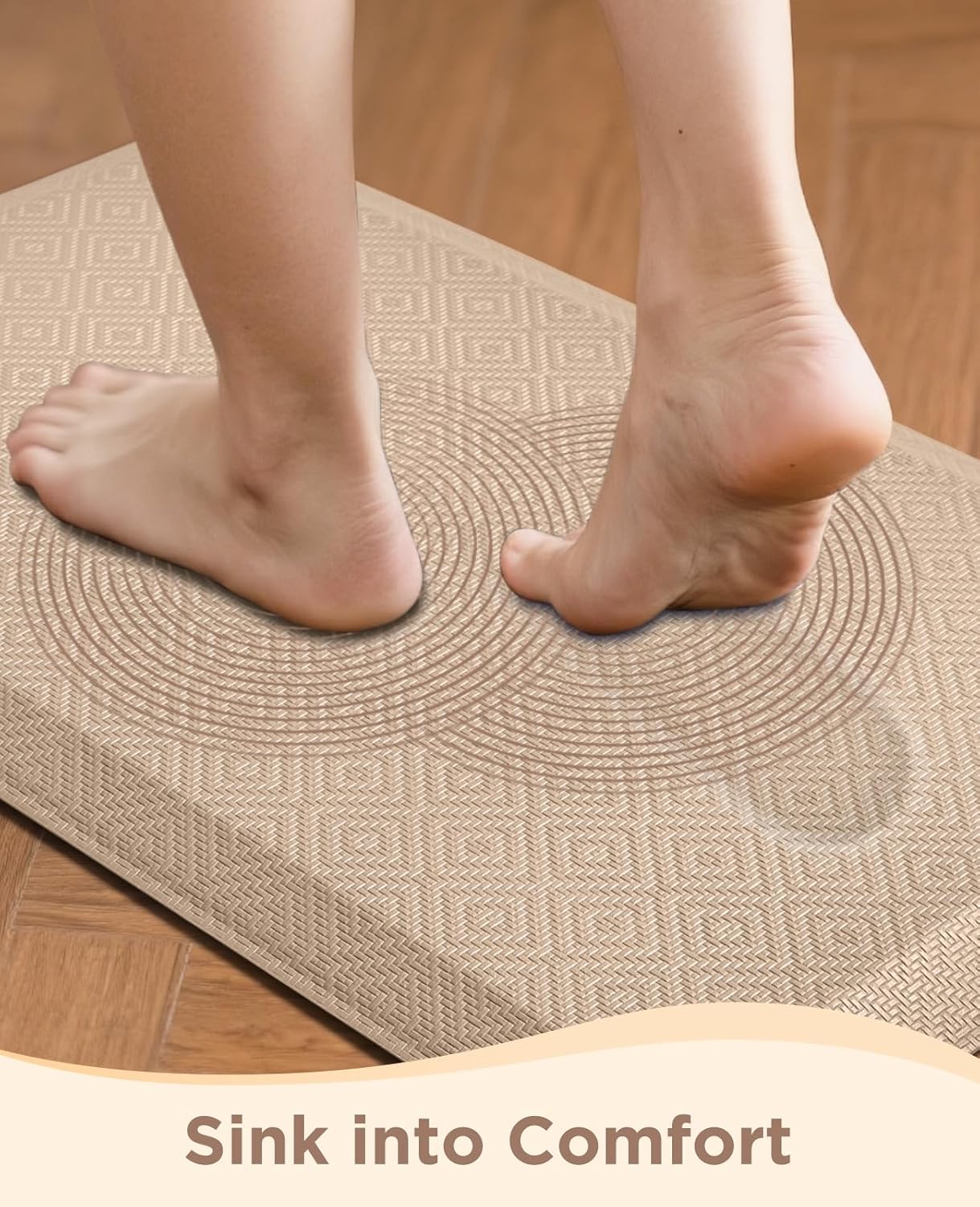 Ophanie Kitchen Mats for Floor, 3/4 inch Thick, Anti Fatigue Cushioned Mat, Kitchen Rugs, Waterproof, Comfort Ergonomic Standing Mat for Office, Home, Sink, 20x32 Beige Non-Slip Ridged Bottom