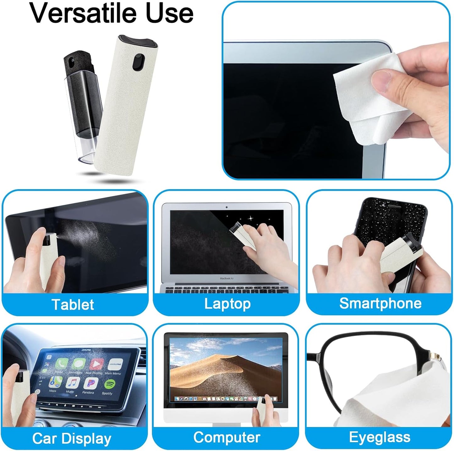 walrfid 2Pcs Laptop Cleaner, Computer Screen Cleaner Spray and Wipe, Electronics Laptop Cleaning Kit for iPad, iPhone, Cellphone, Monitor, MacBook Pro, Car Display, Tablet, TV, Kindle, Black Cream