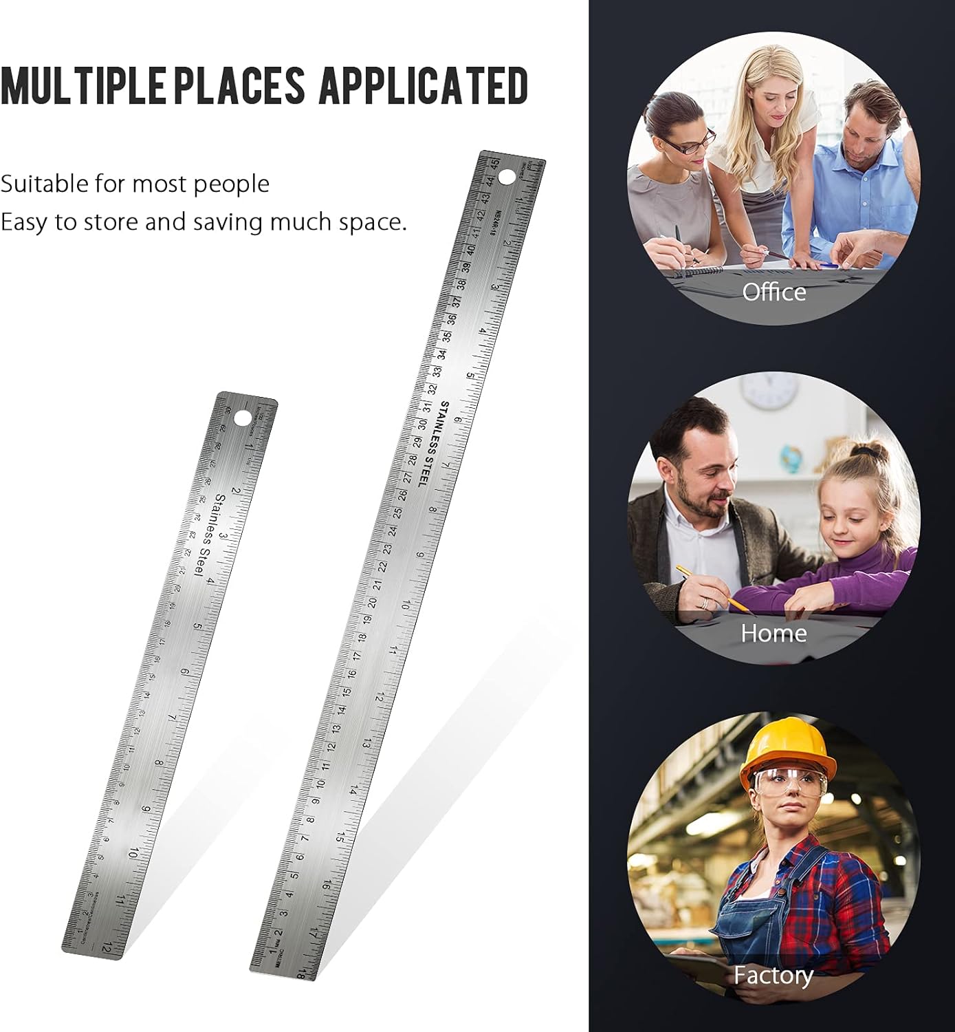 Frienda 2 Pcs Metal Ruler Cork Backed 12 Inch and 18 Inch Stainless Steel Rulers with Cork Backing Non Slip Straight Measure Edge for Student Graduation School Supply