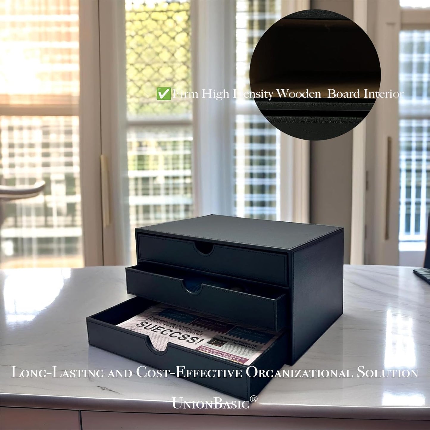 UnionBasic Document Organizer, 3-Drawer File Cabinet Document Storage Box, Office Desktop Filing Organizer, Black