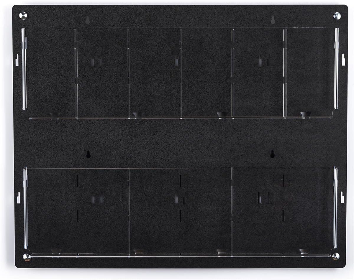 Displays2go Tiered Brochure Rack for Wall, 6-12 Adjustable Pockets, Frameless Acrylic - Black (2RP6BLK)