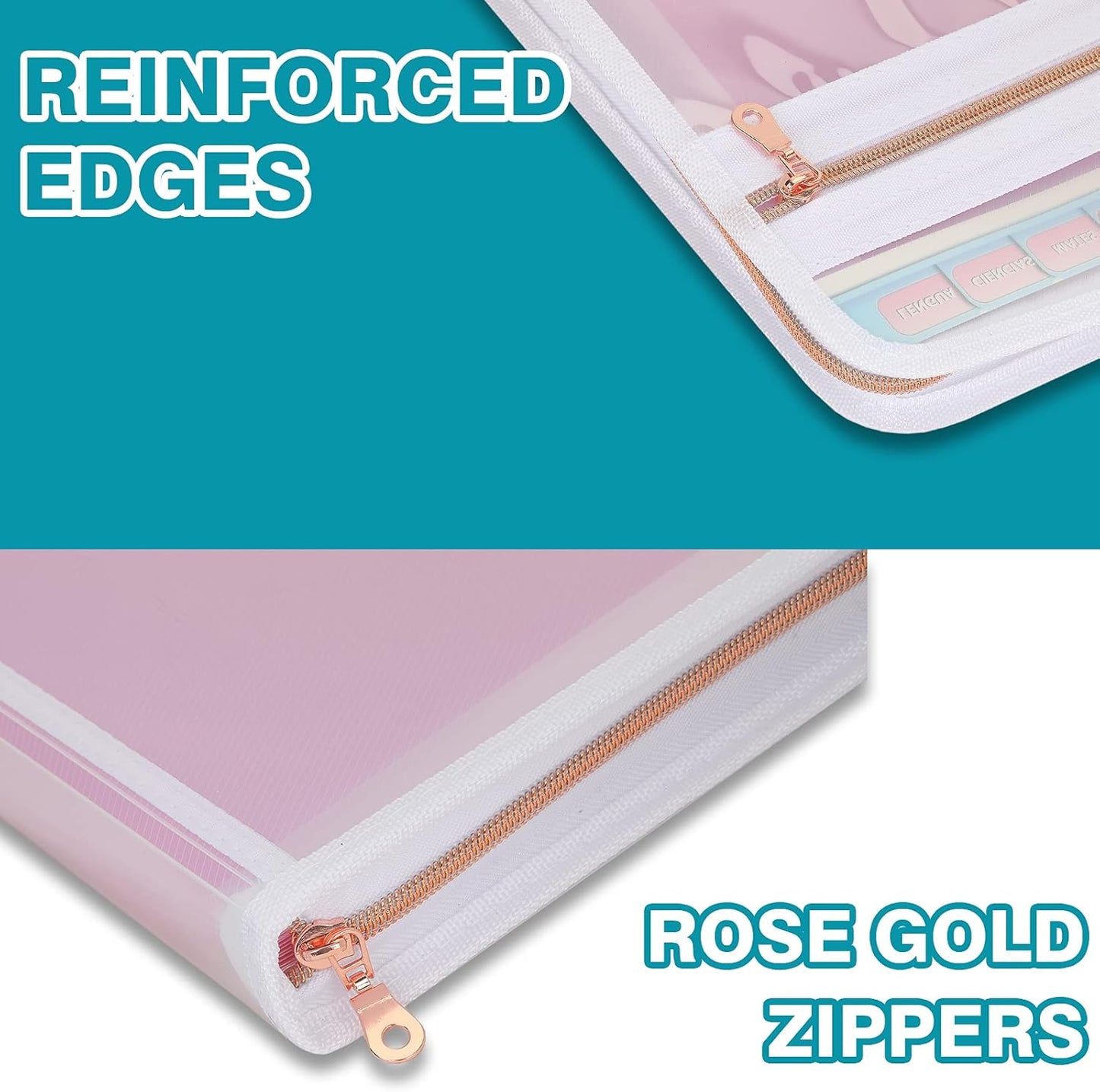 H4D 13 Pocket Expanding File Folder Organizer with Front Clear Pounch, Accordion File Organizer with Zipper Clourse, Fit for Letter Size Papers, Pink