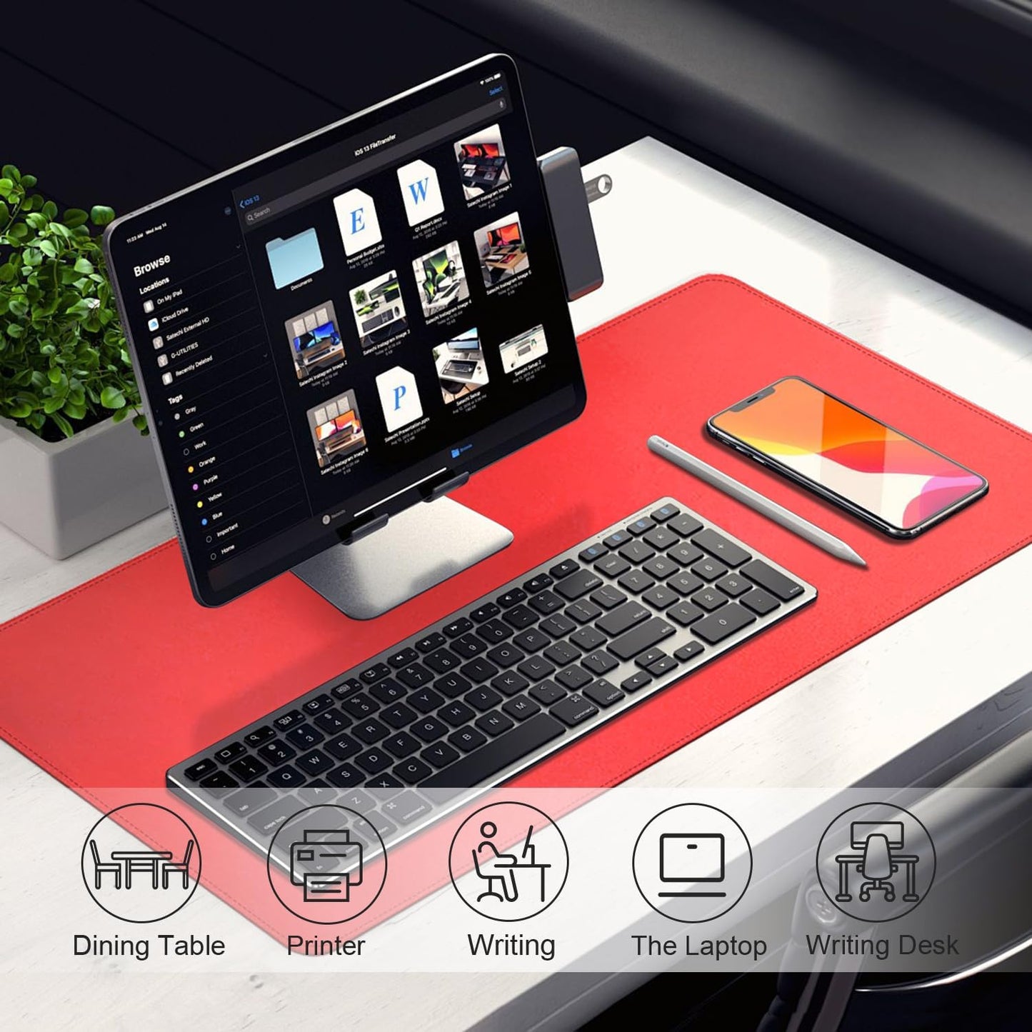 Leather Desk Pad Protector, 47.2'' x 23.6'', Suede Base Sewing Desk Blotter, Non-Slip Office Mat, Waterproof Writing Pad for Home and Office, Candy Red