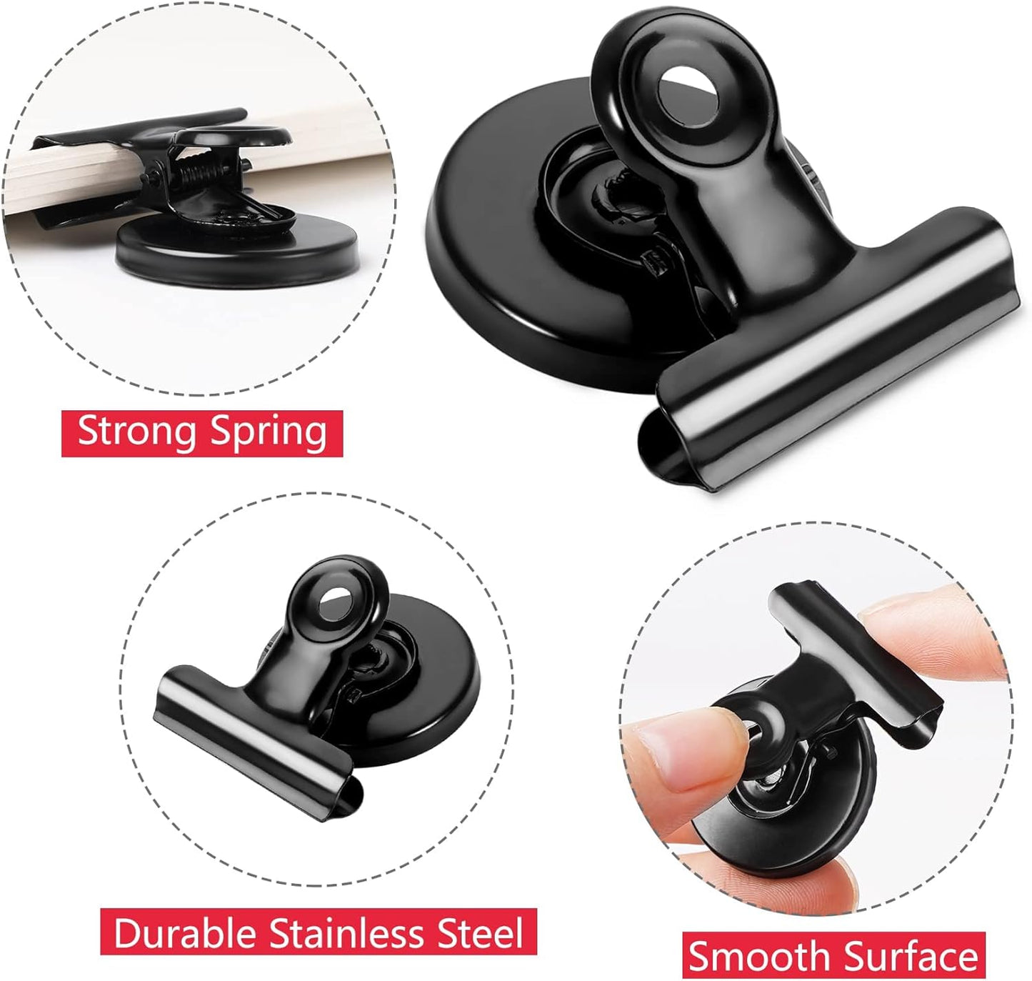 VNDUEEY 22 Pack Black Magnetic Clips for Whiteboard, Refrigerator Magnets Fridge Magnets, Magnet Clips for Home Kitchen & Office Organizing, Magnetic Paper Clip Holder