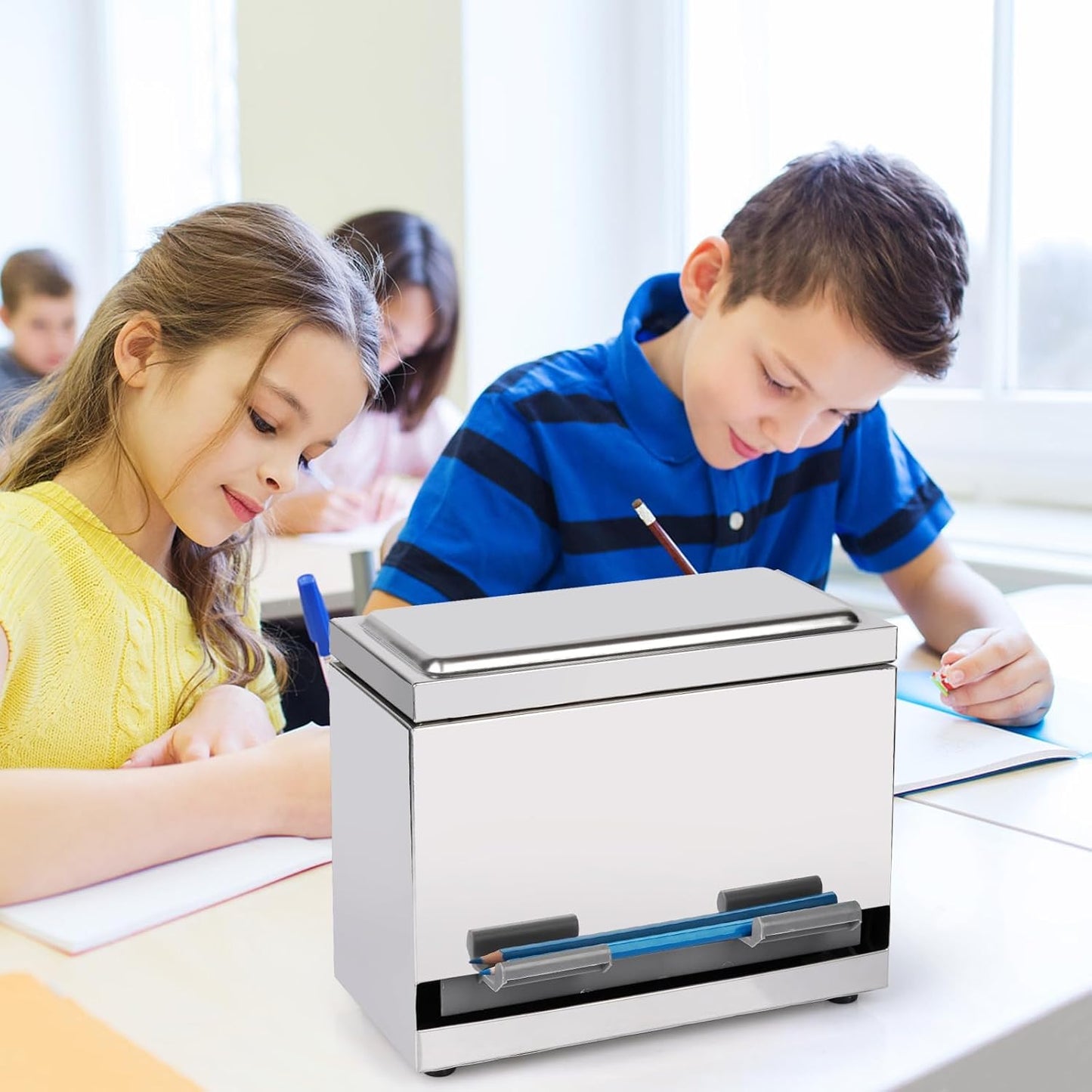 Stainless Steel Pencil Dispenser/Pen Holder for Classroom Home Restaurant for Bulk Pencils Storage/Unwrapped Drinking Straws Storage (Silver)