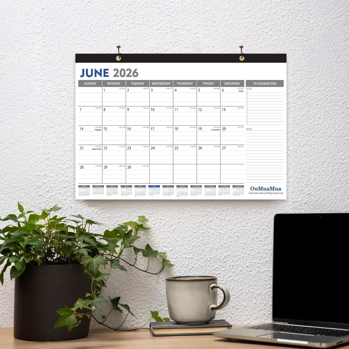 OuMuaMua Desk Calendar 2025-19 Months Desktop Wall Calendar 17 x 11.5 Inches from Jun. 2025 to Dec. 2026 with Julian Date To-do & Notes for School Home Office Planning & Organizing