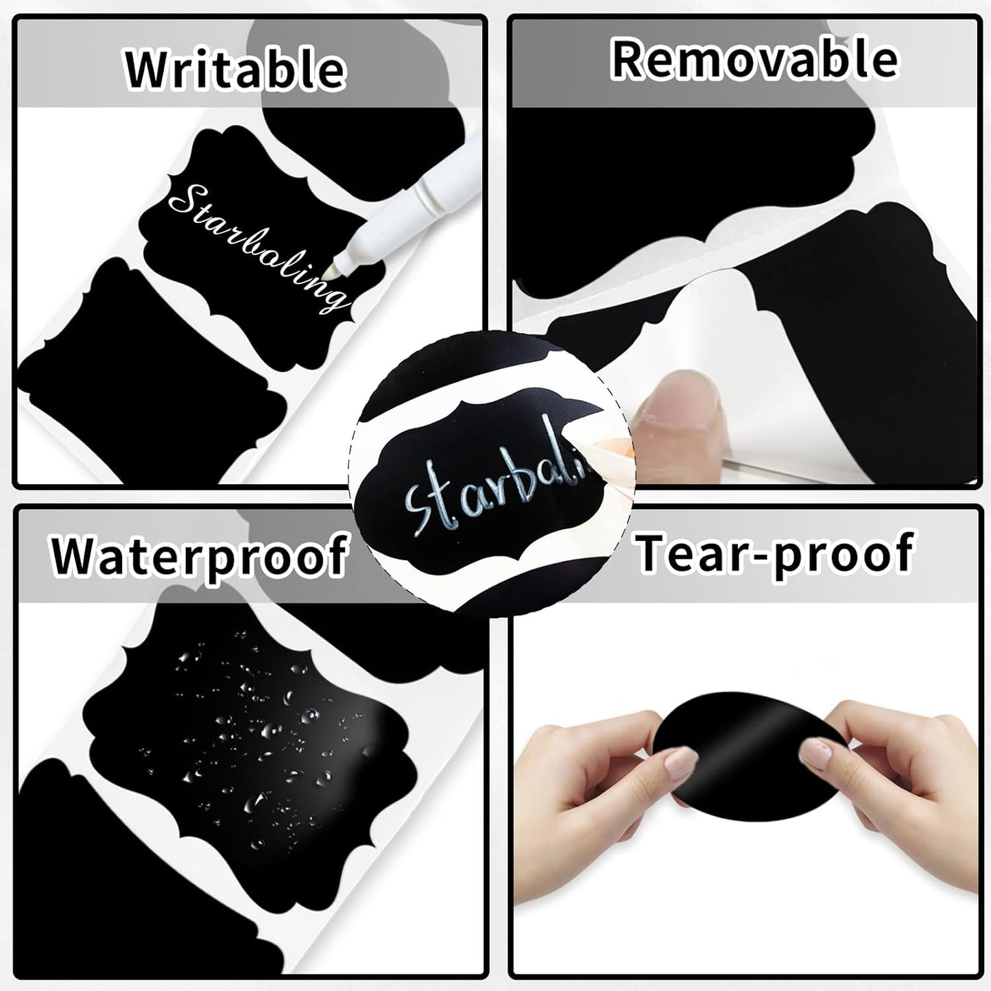 Starboling Chalkboard Labels,200 Pcs 3x2inch Irregular Labels Chalk Stickers with White Chalk Marker,Reusable Waterproof Blackboard Stickers,for Jars,Bottles,Storage Bins