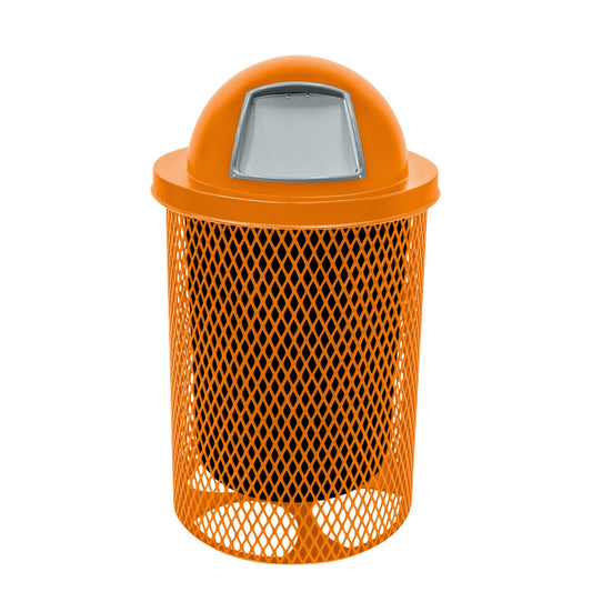 RDT-ORG Heavy Duty 32 Gallon Round Trash Receptacle, Liner Included, Orange with Orange Steel Dome Top, Made in America