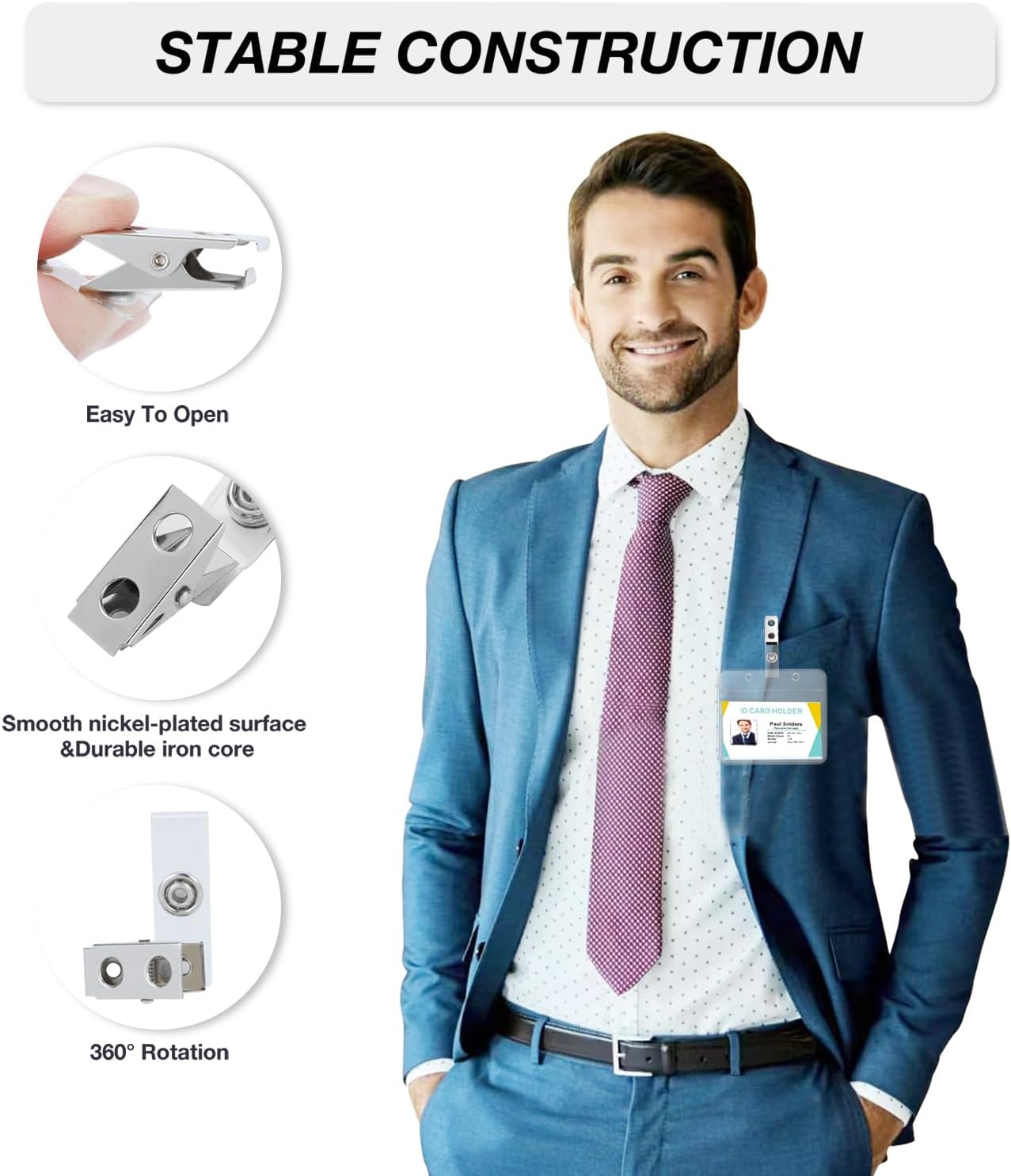 25 Pcs Badge Holders with Clip Thick Clear Name Tag Badge Holders Plastic Horizontal ID Card Holder with Waterproof Resealable Zip