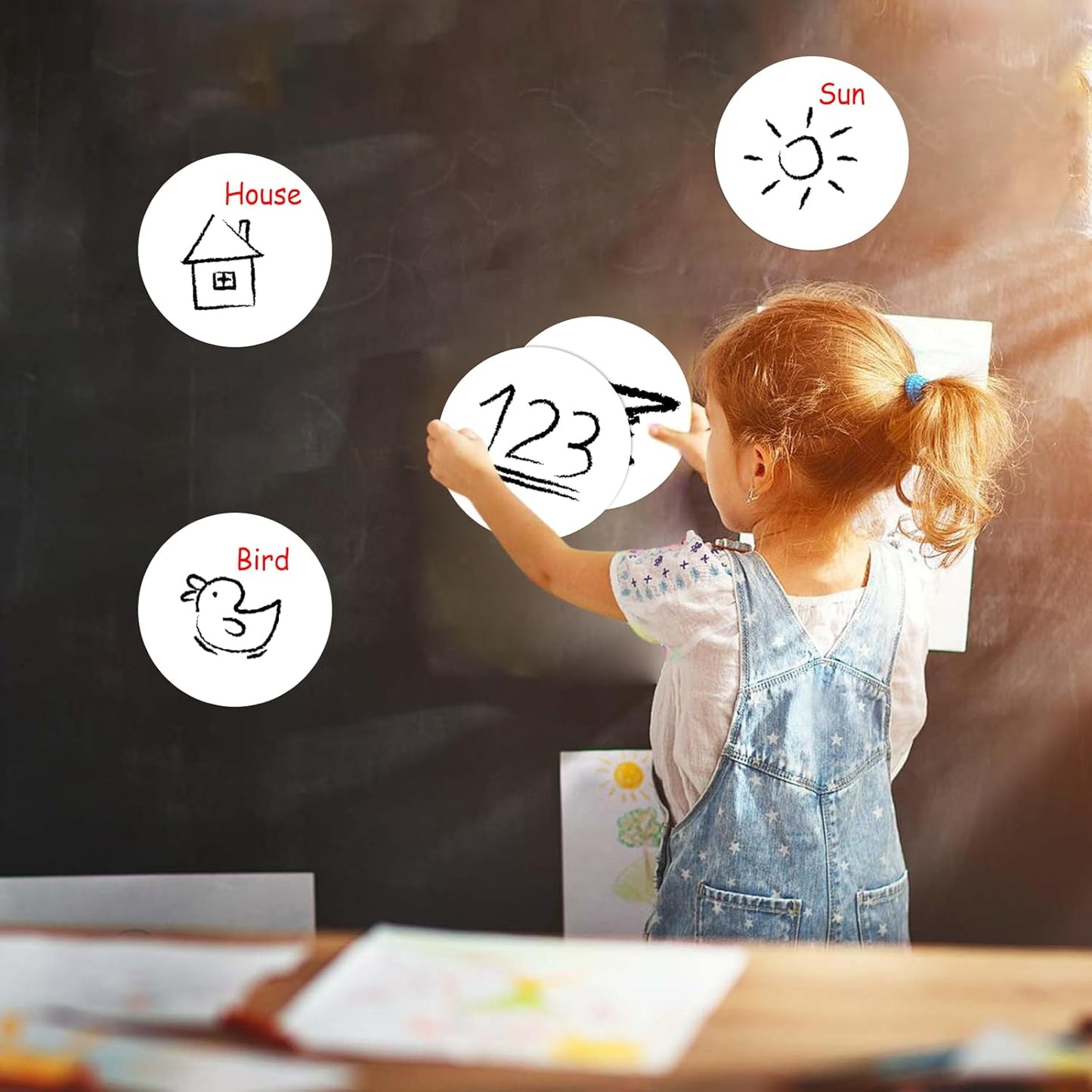 SVNOOC Multi-Use Dry Erase Labels Sticky Notes Reusable Stickers for Wall Desk Fridge Classroom Office Home and More, Message Board with 2 Markers (5" in Circle White), 12 Pack