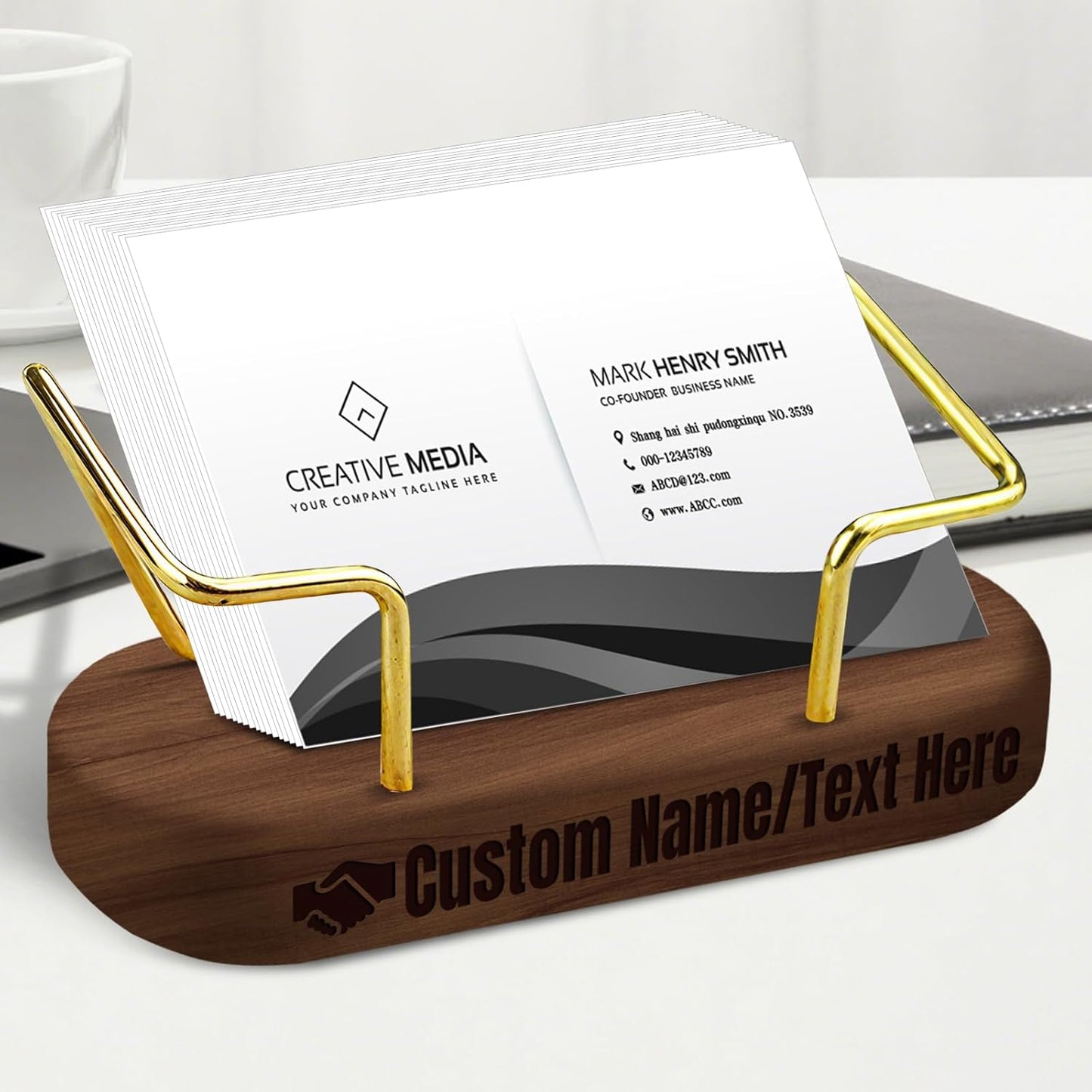 Custom Engraved Business Card Holder for Desk Personalized Wooden Business Card Display Stand Customized Businese Gift for Office Home Desktop