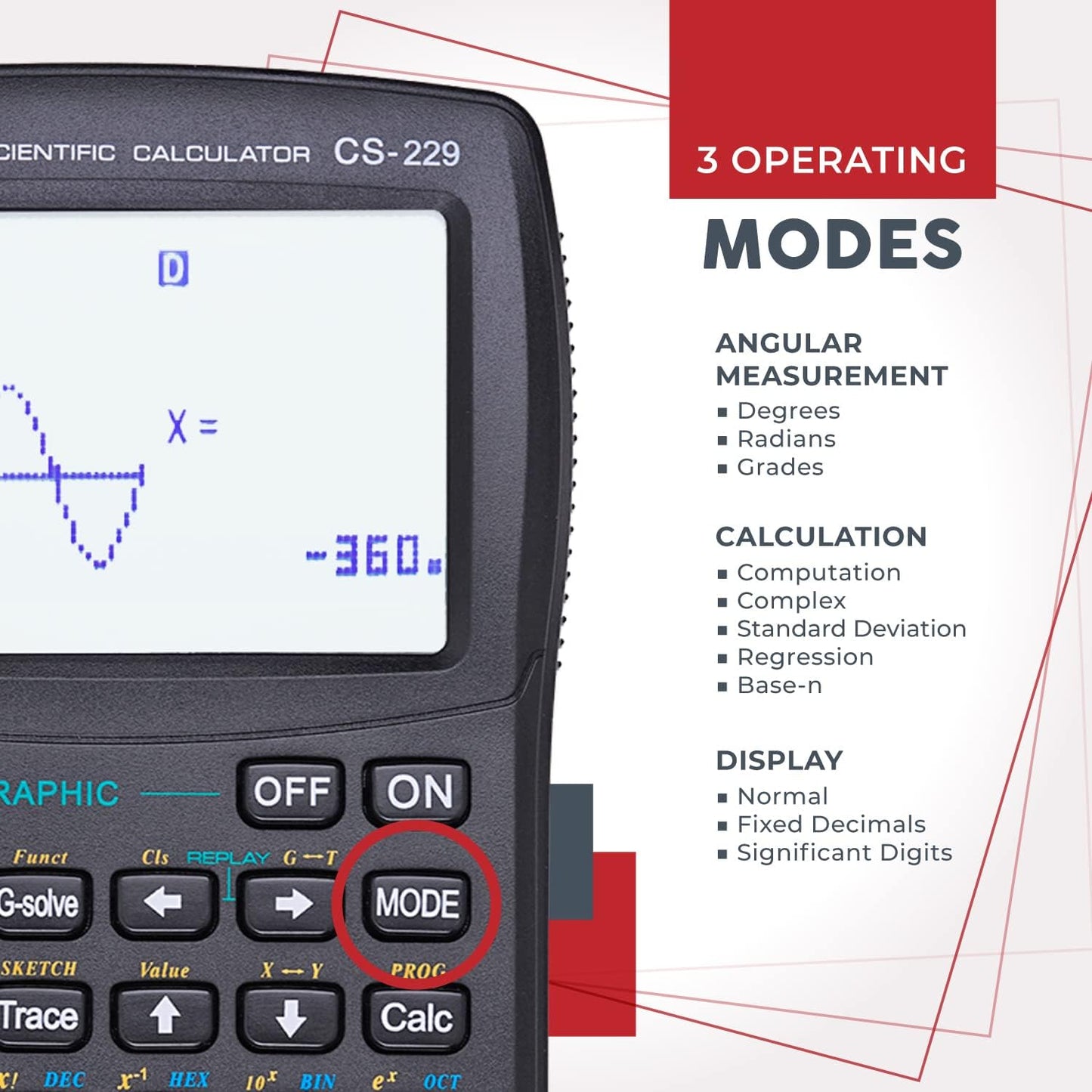 CATIGA CS229 Scientific Calculator with Graphics Functions, Multiple Modes with Intuitive User Interface for Beginners and Advanced Courses