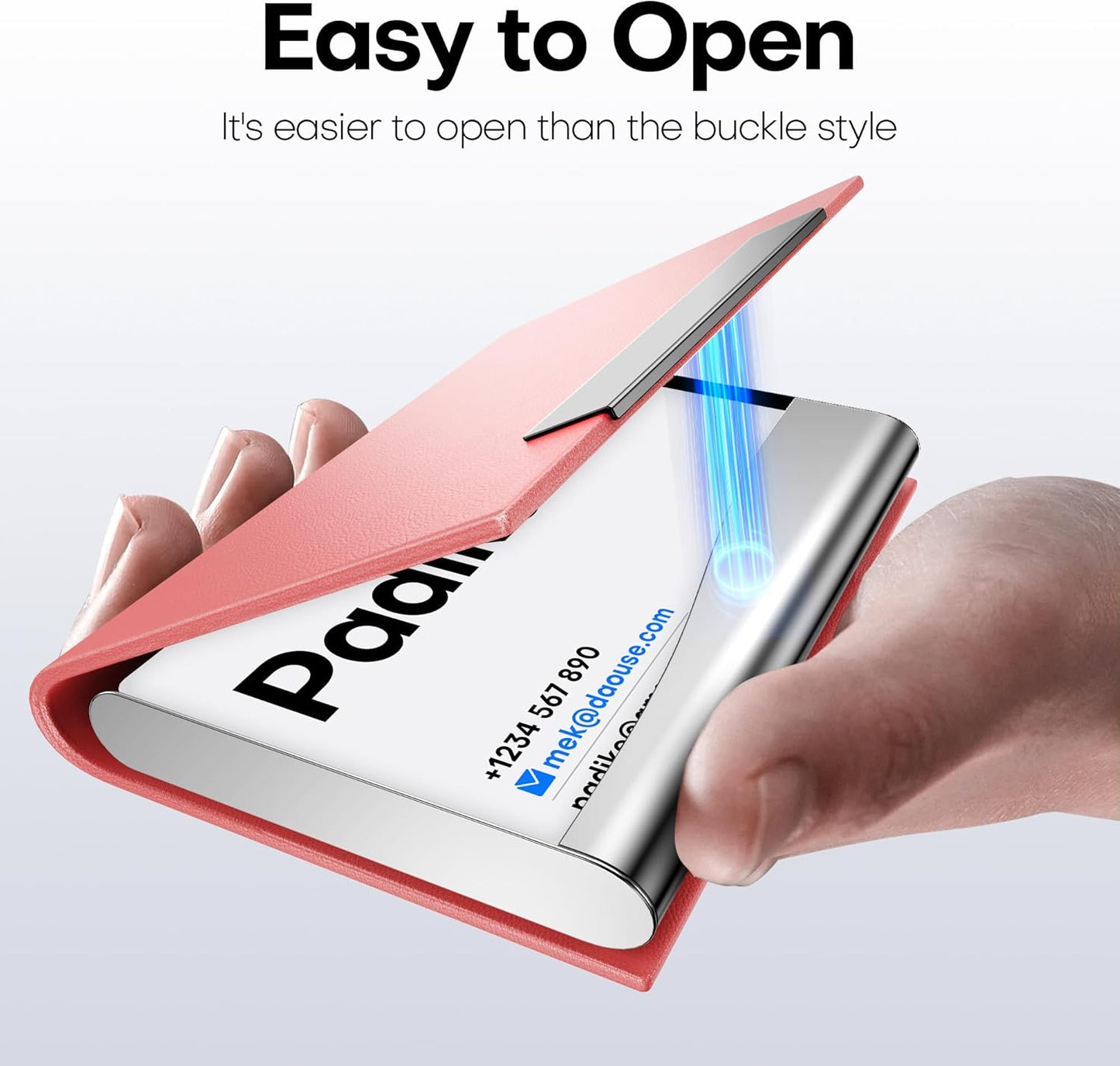 Padike Business Card Holder, Professional PU Leather & Stainless Steel Multi Card Case,Business Card Holder Wallet Credit Card ID Case/Holder for Men & Women. (Pink)