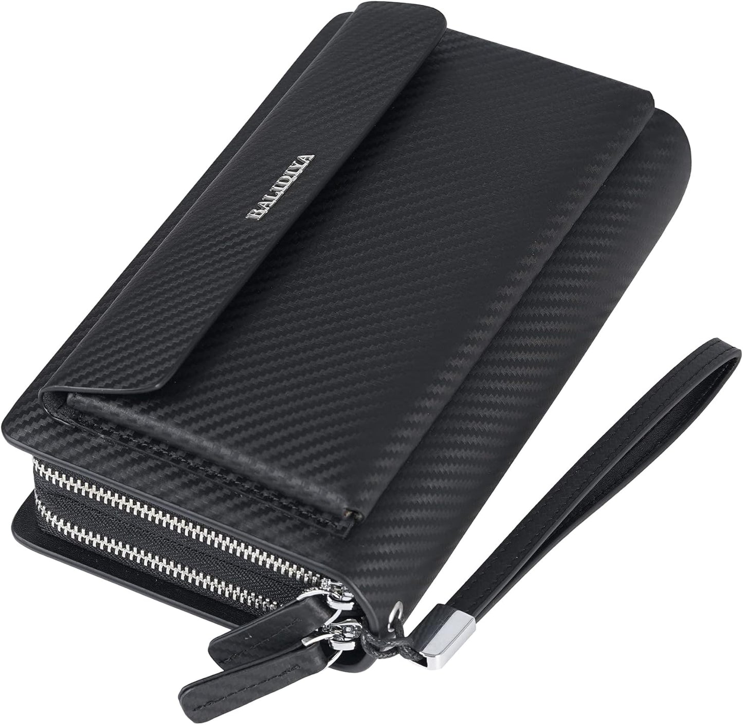 Leather Men Clutch Bag Long Wallet Purse Card Holder Case Business Large Clutch with Double Zip Handbag