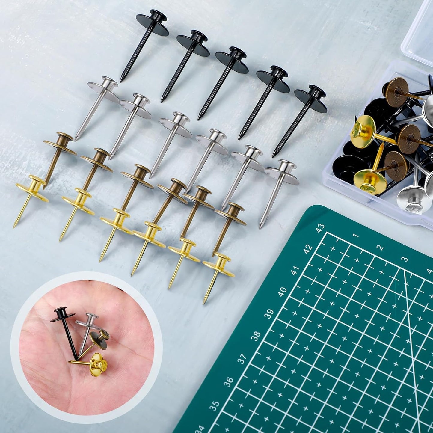 Zhengmy 40 Pcs Double Headed Picture Hangers Nails 4 Size Long Thumb Tacks Wall Nails for Hanging Pictures Decorative Push Pins Hooks for Drywall Photo Office Home Decor, 20/30/ 40/ 50lb(Mixed Colors)