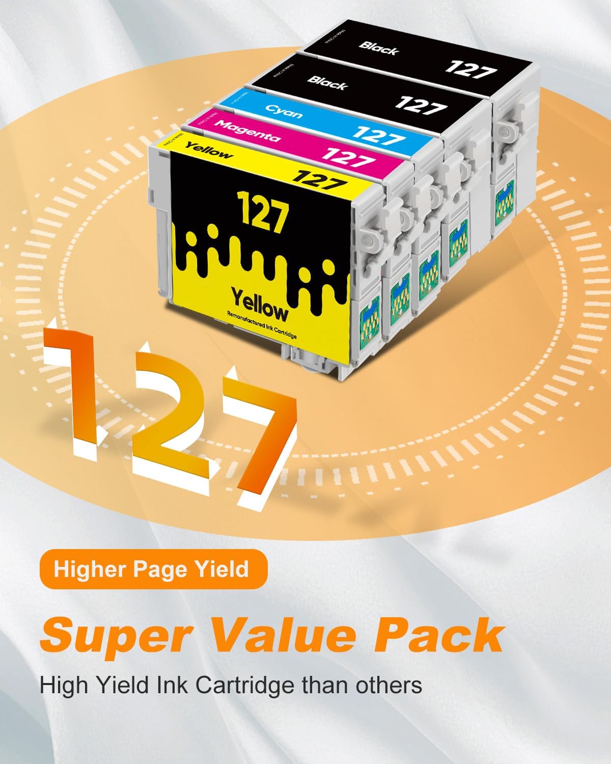 MILEKO 127XL Ink Cartridge Remanufactured Replacement for Epson 127 XL Ink Cartridges T127 Ink for Workforce 60 545 845 645WF-3540 WF-3530 WF-3520 WF-7010 WF-7510 Stylus NX530 NX625 Printer (5 Pack)