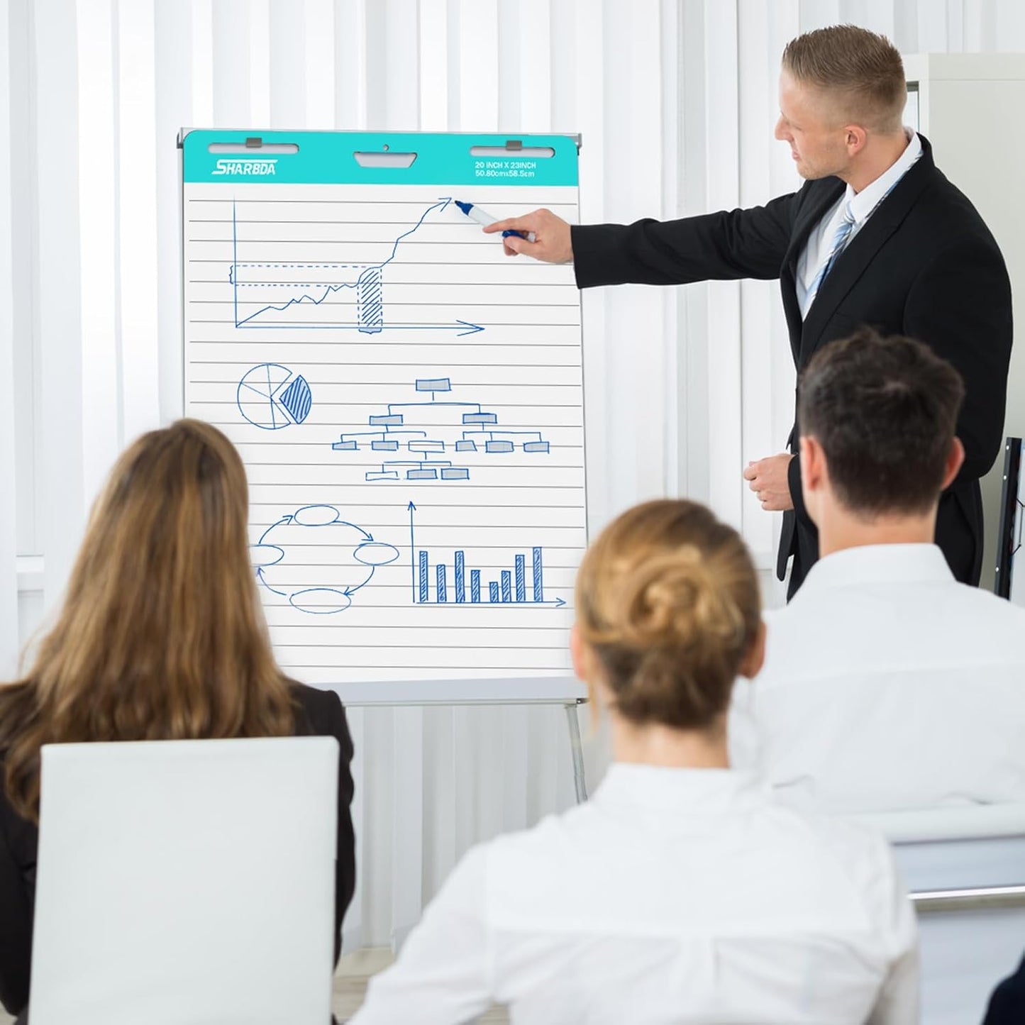 Lined Sticky Easel Pad, 25 in x 30 in,Flip Chart Paper,Sticky Chart Paper for Teachers, Large Self-Stick Easel Paper,Super Sticky & Bleed-Resistant,30 Sheets/Pad,10 Pads