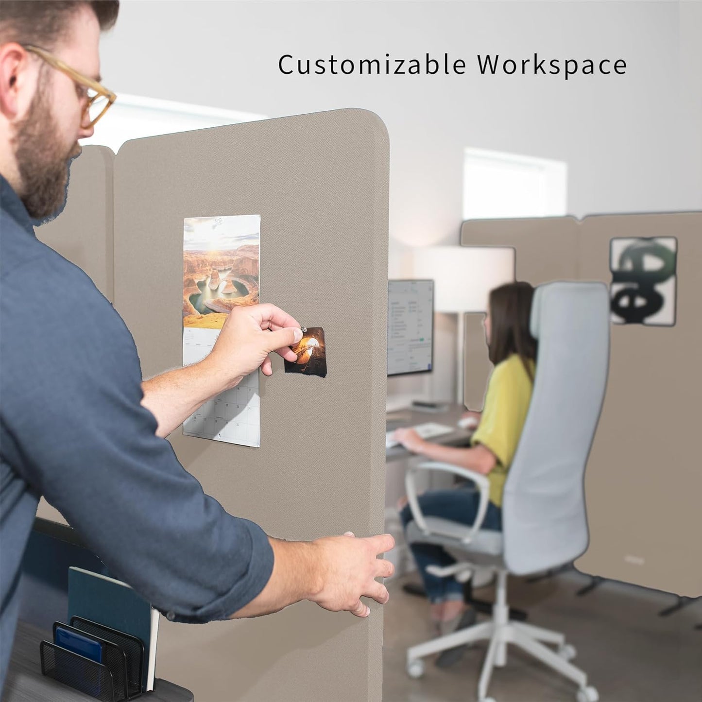 VIVO Freestanding 72 x 66 inch Privacy Panel, Cubicle Divider, Acoustic Wall Partition, x3 24 inch Panels, Beige, PP-3-T072BE