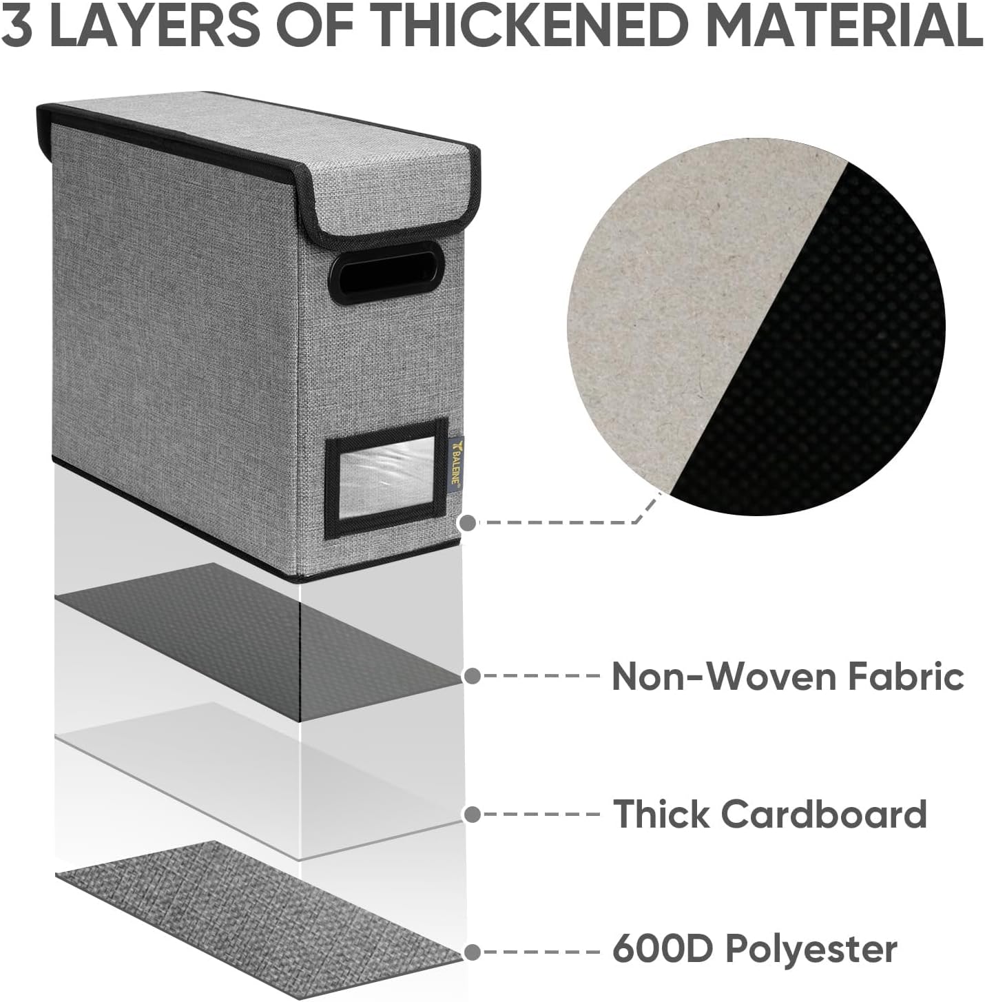 BALEINE File Organizer Box with Lid, Collapsible File Folder Organizer with Plastic Slide, Hanging File Folder Box for Office Document Storage (1 Pack, Grey, S)