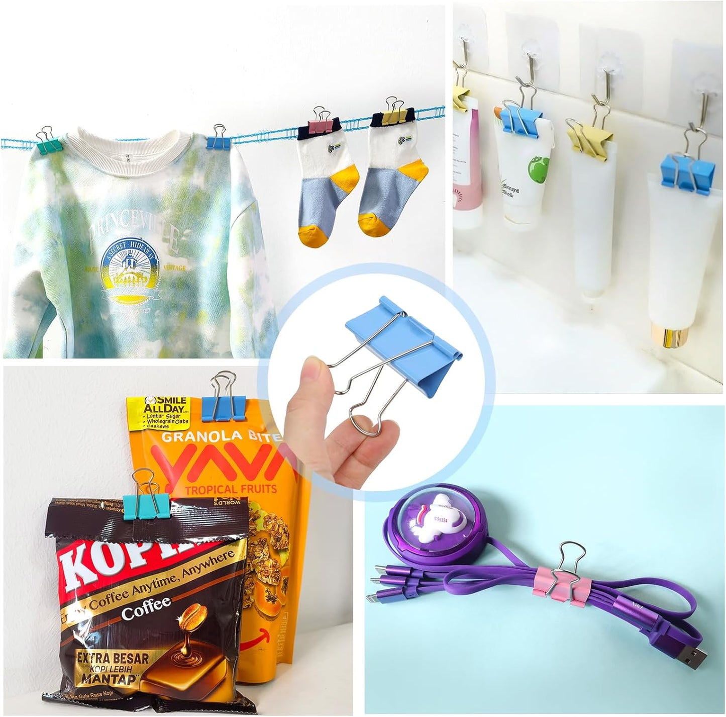 Paper Clips and Binder Clips Assorted Sizes, 240 PCS Colored Office Clips Set Large Medium Small Paper Clamps Paperclips Push Pin Thumb Tacks, College Supplies Home Office Supplies Document Organizing