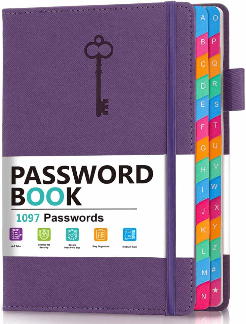 Password Keeper Book with Colorful Alphabetical Tabs, Hardcover Password Log-book for Internet Password and Website Address, 5.8"×8.4" Password Notebook for Home Office (Royal Purple, Medium (5.8 x 8.4 Inch))