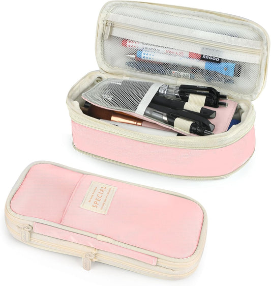 Pencil Case, Large Capacity Aesthetic Pencil Cases with Durable Zipper, Big Stationery Pencil Pouch for Women & Men, Adults Portable Storage Organizer Bag for College, office, Travel (Pink)